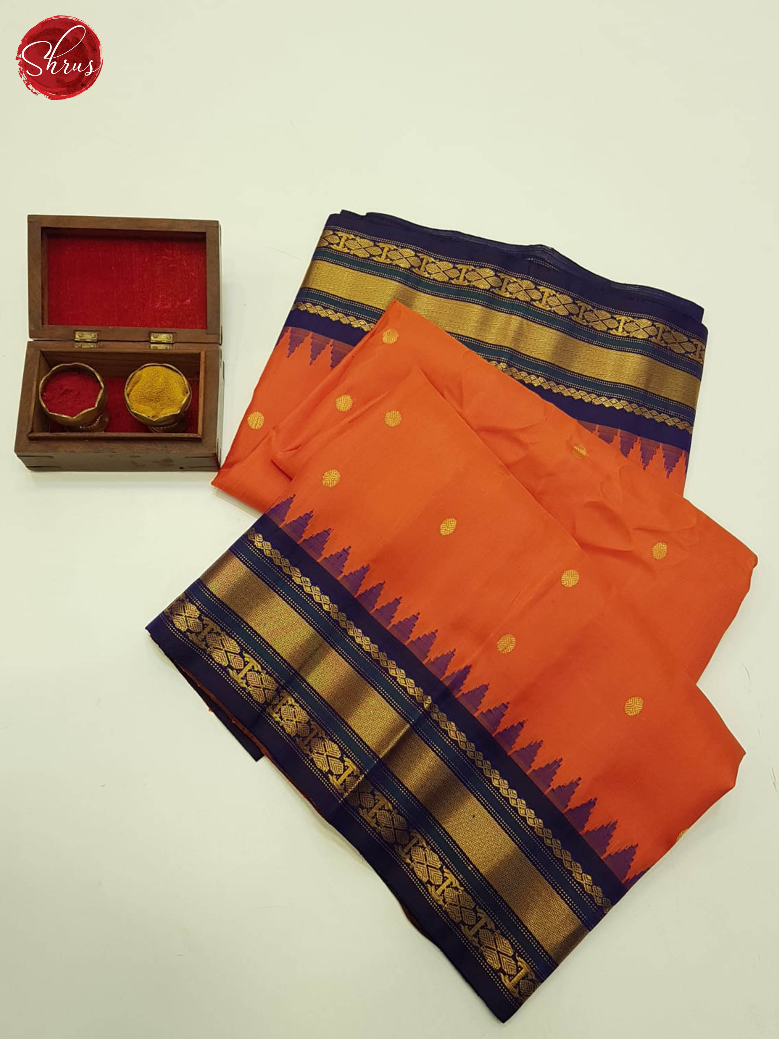 Orange And Blue-Gadwal Silk Saree - Shop on ShrusEternity.com