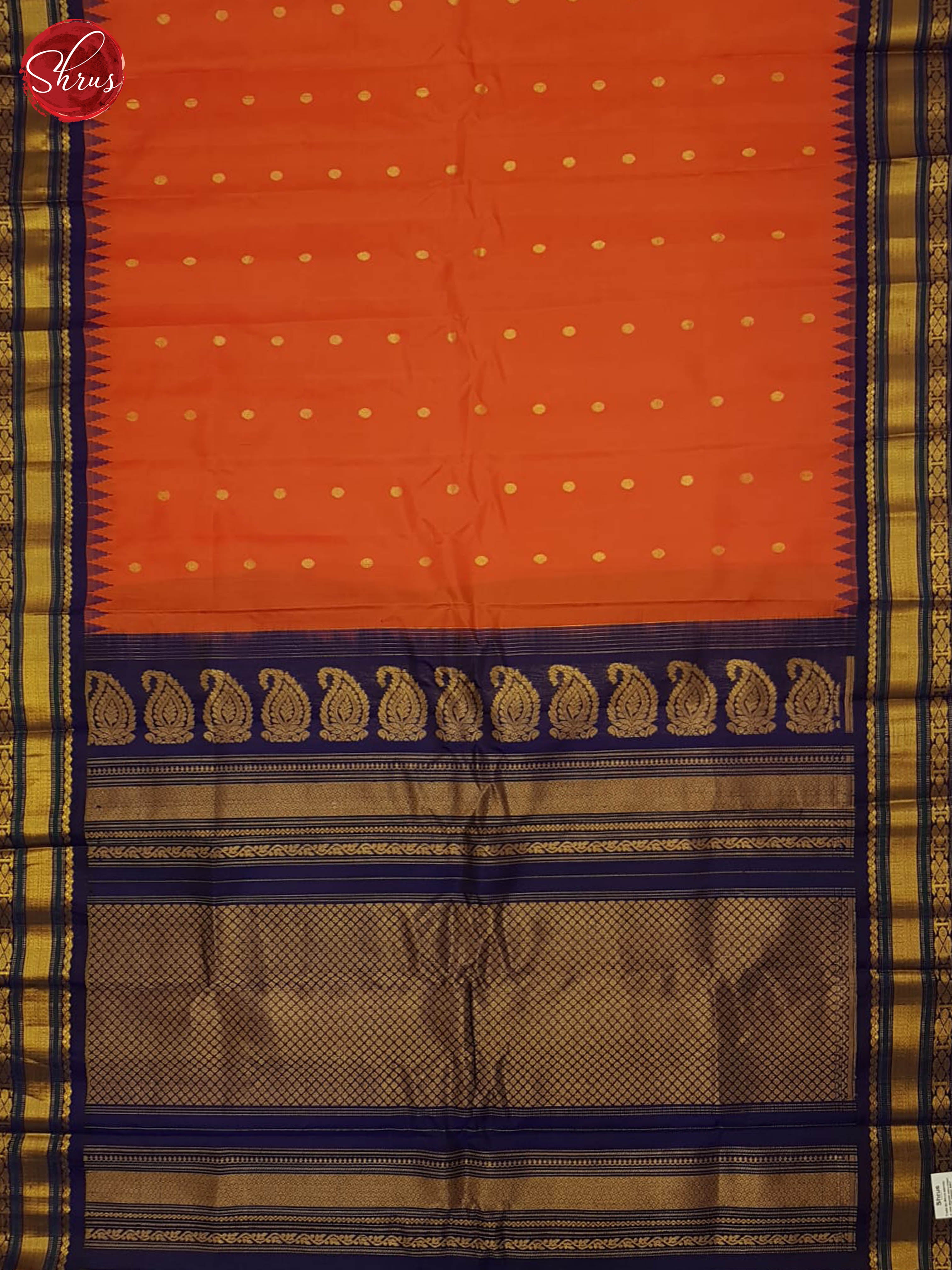 Orange And Blue-Gadwal Silk Saree - Shop on ShrusEternity.com