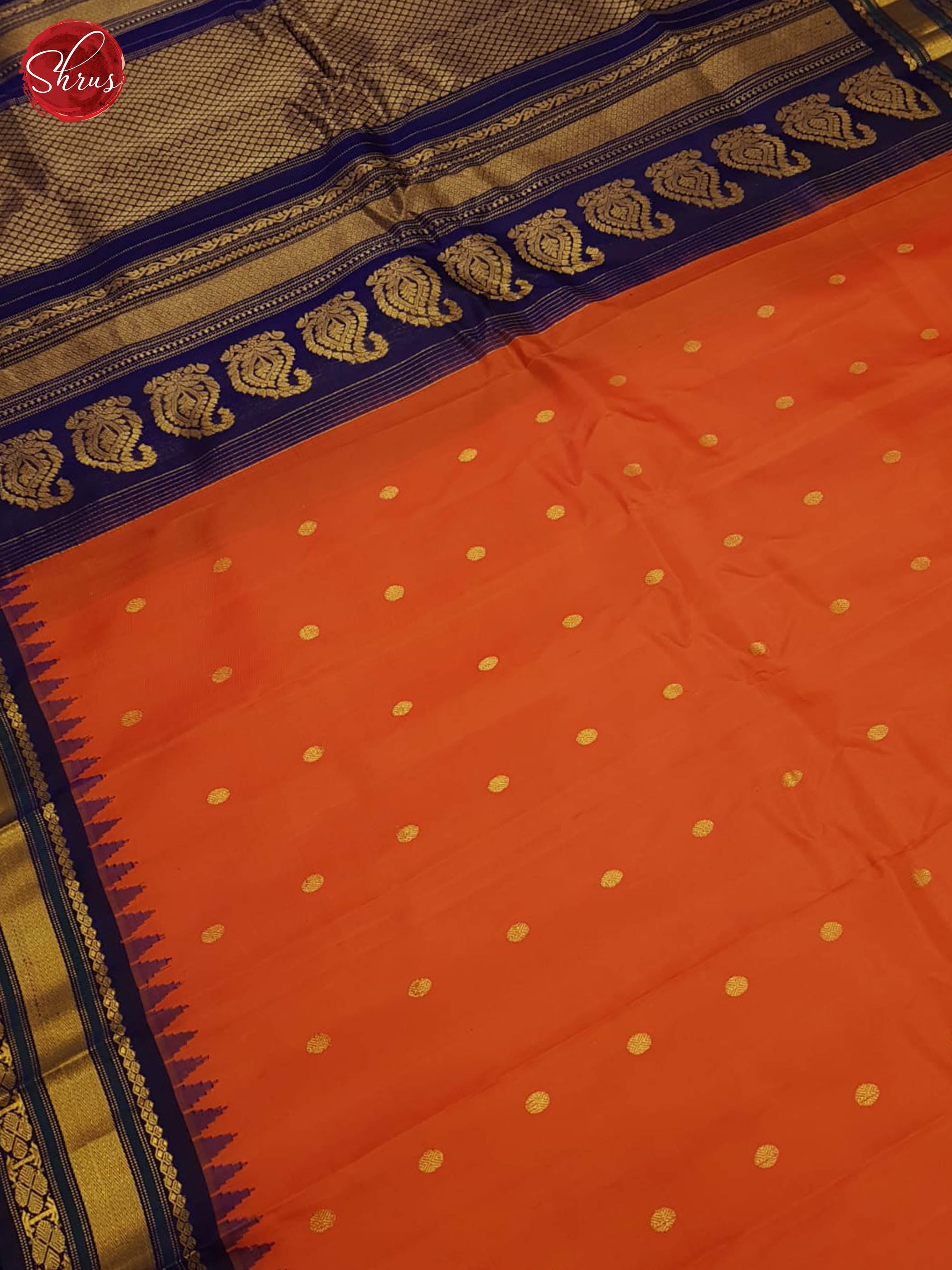 Orange And Blue-Gadwal Silk Saree - Shop on ShrusEternity.com