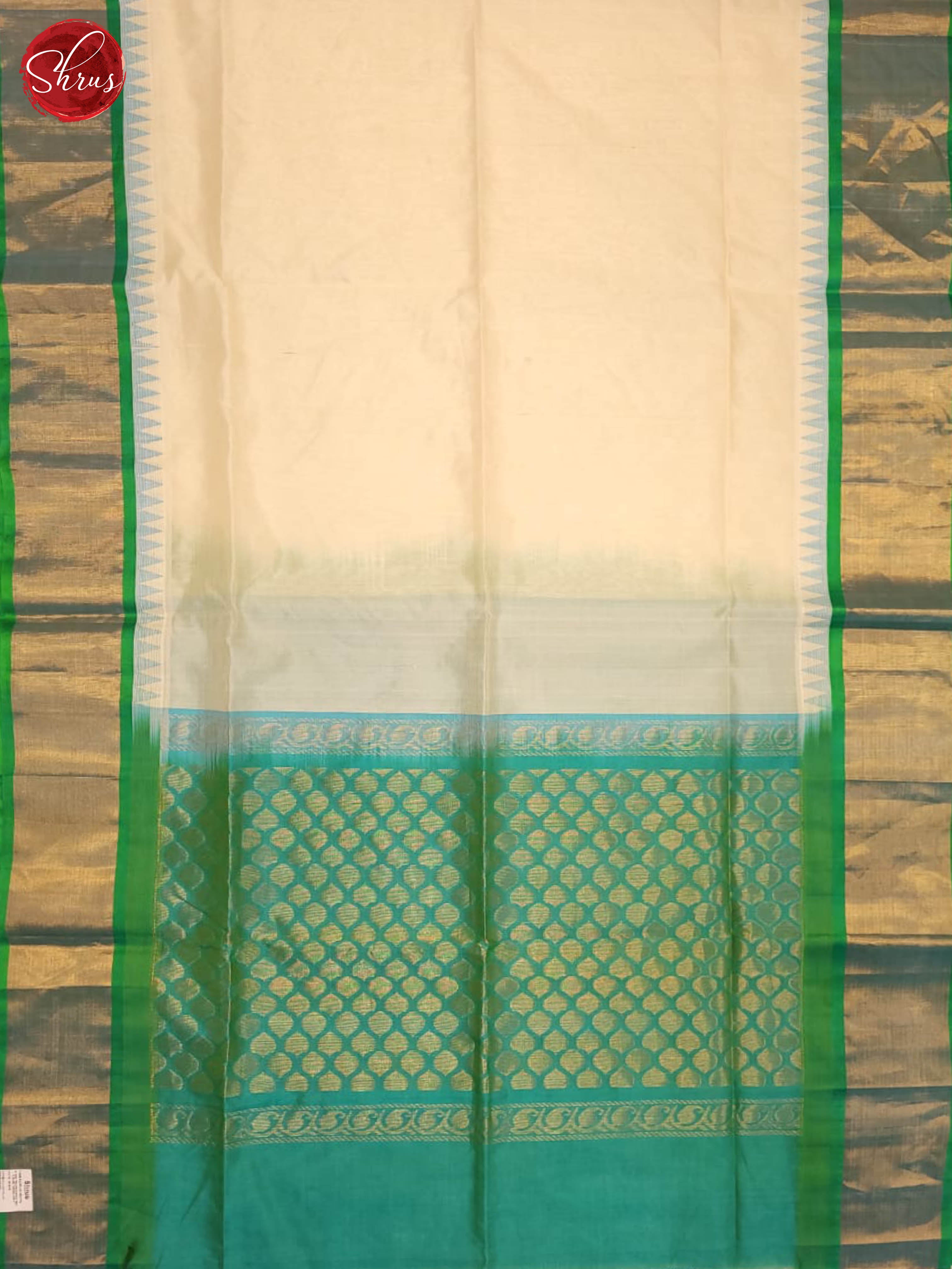Cream And green - Silk Cotton Saree - Shop on ShrusEternity.com