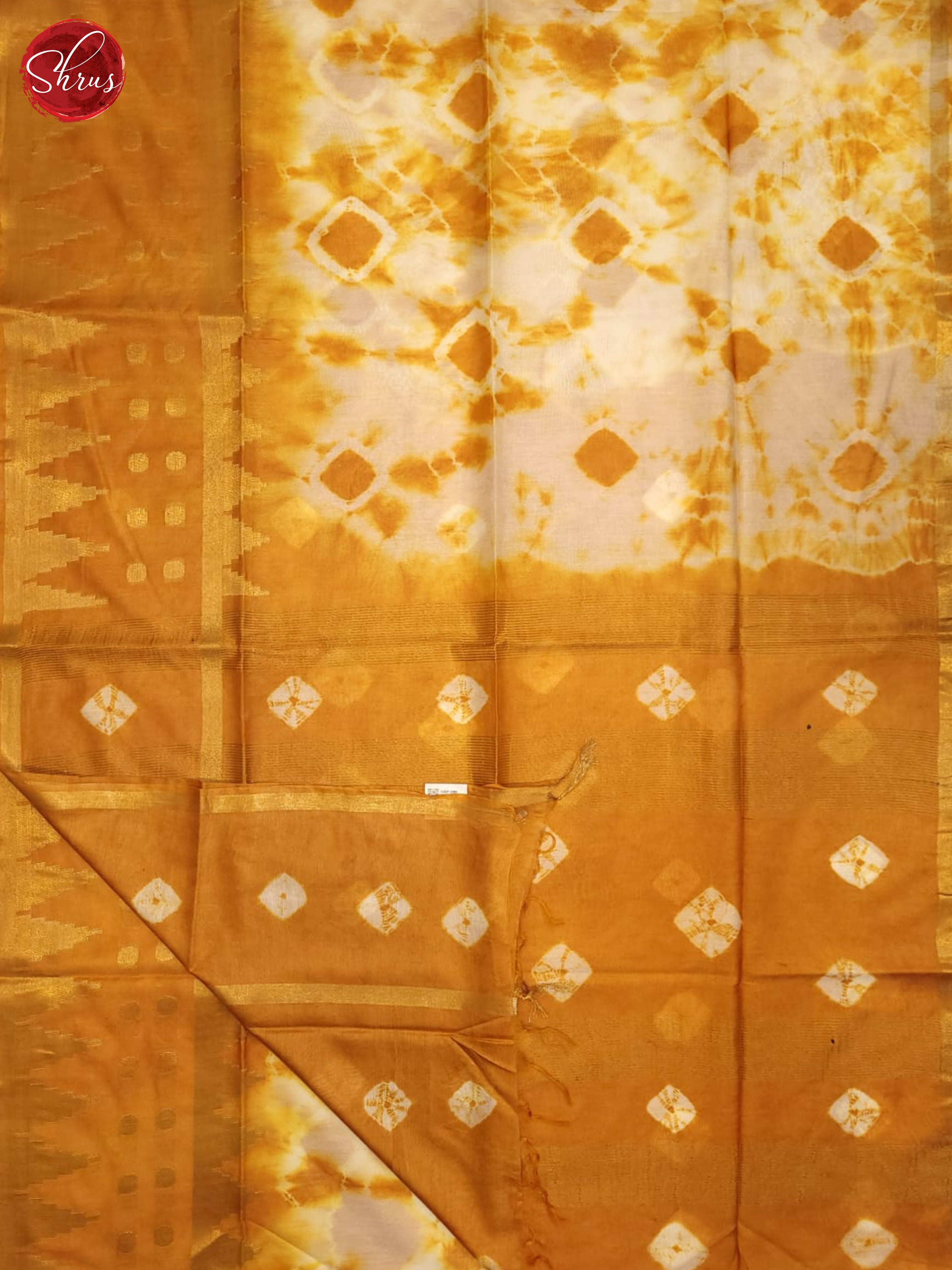 cream and mustard-Shibori Saree - Shop on ShrusEternity.com