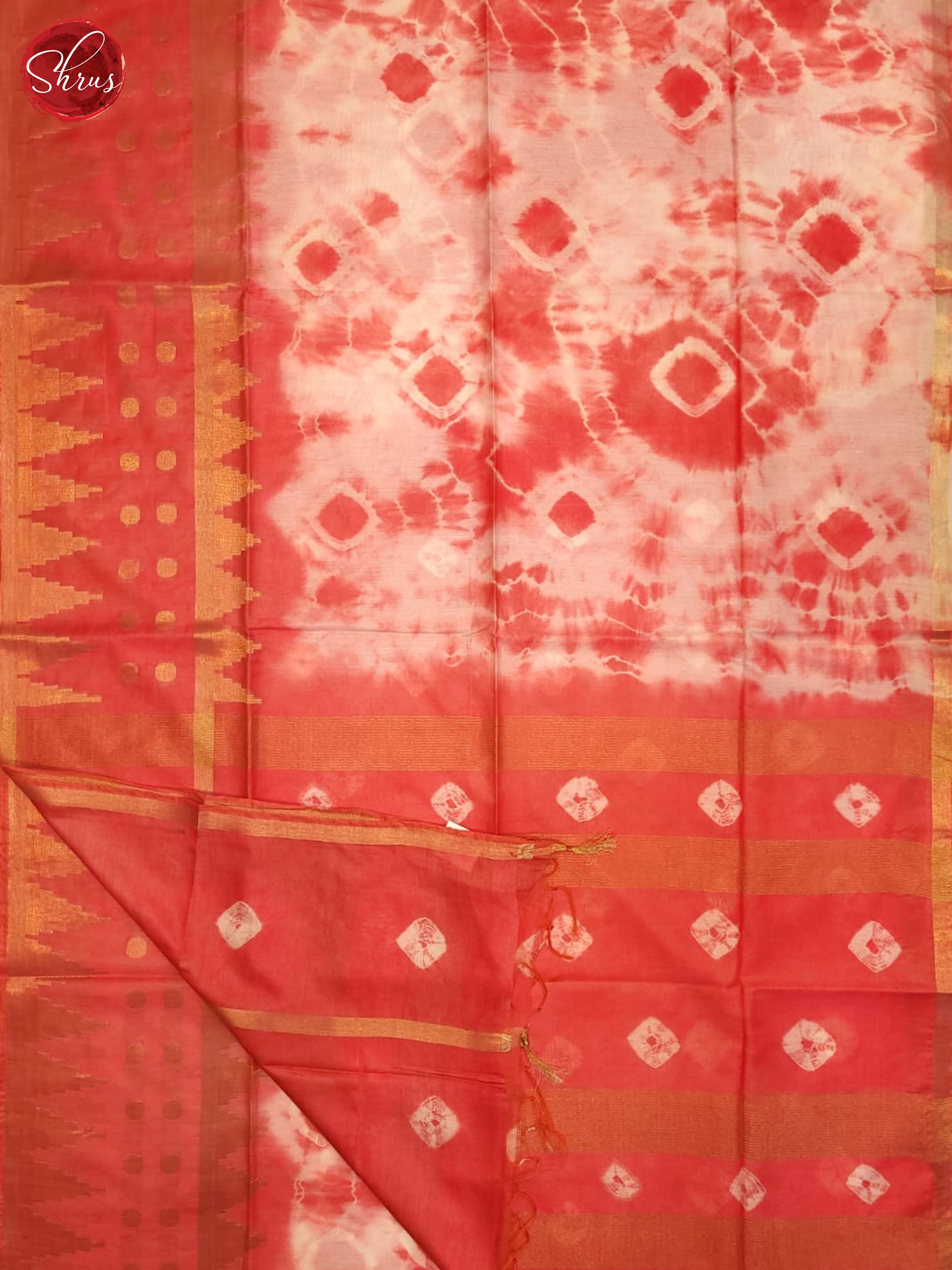 cream and Peachish pink- Shibori Saree - Shop on ShrusEternity.com