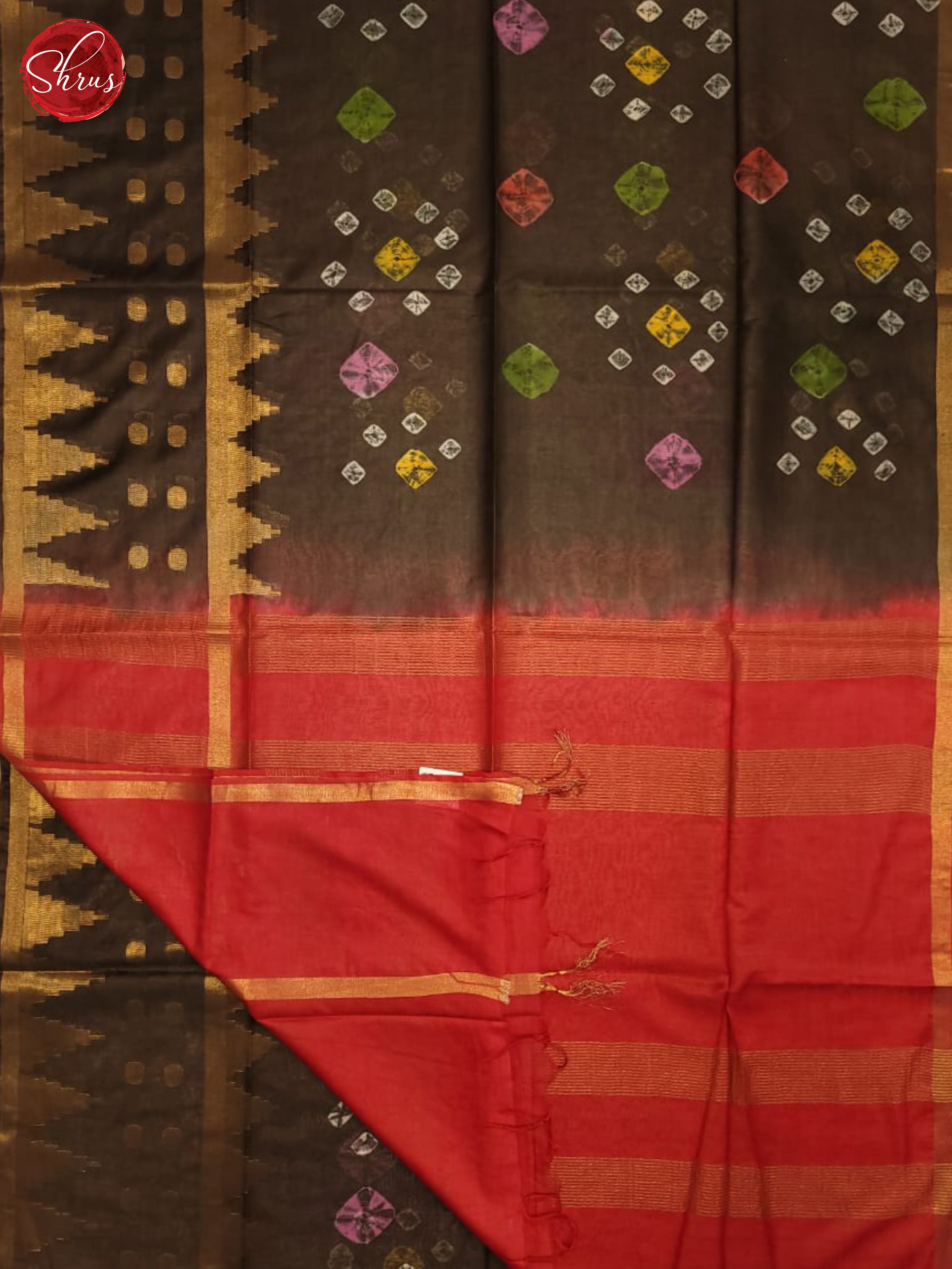 Brown and Red-Shibori Saree - Shop on ShrusEternity.com