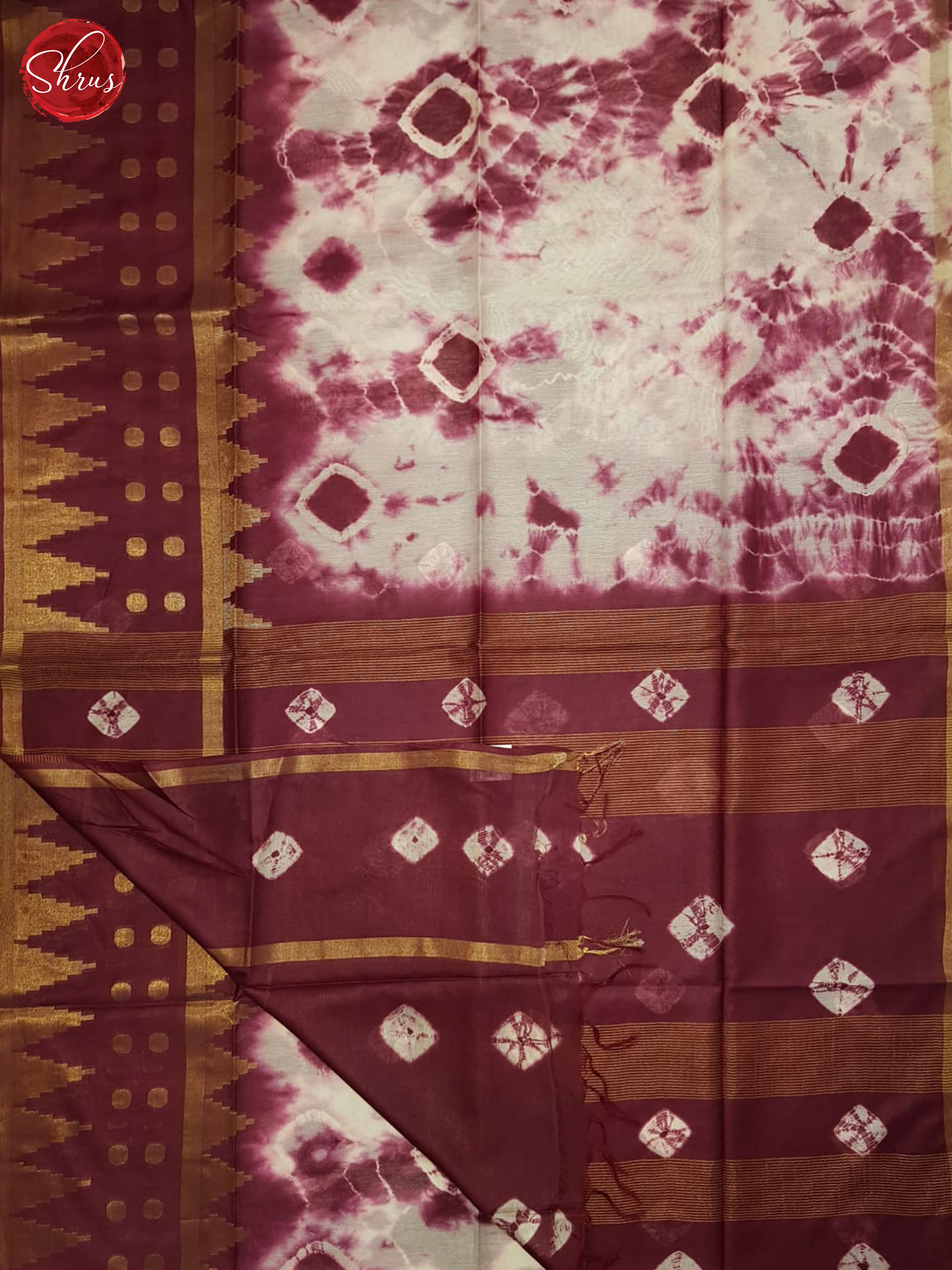 Cream And Maroon- shibori Saree - Shop on ShrusEternity.com