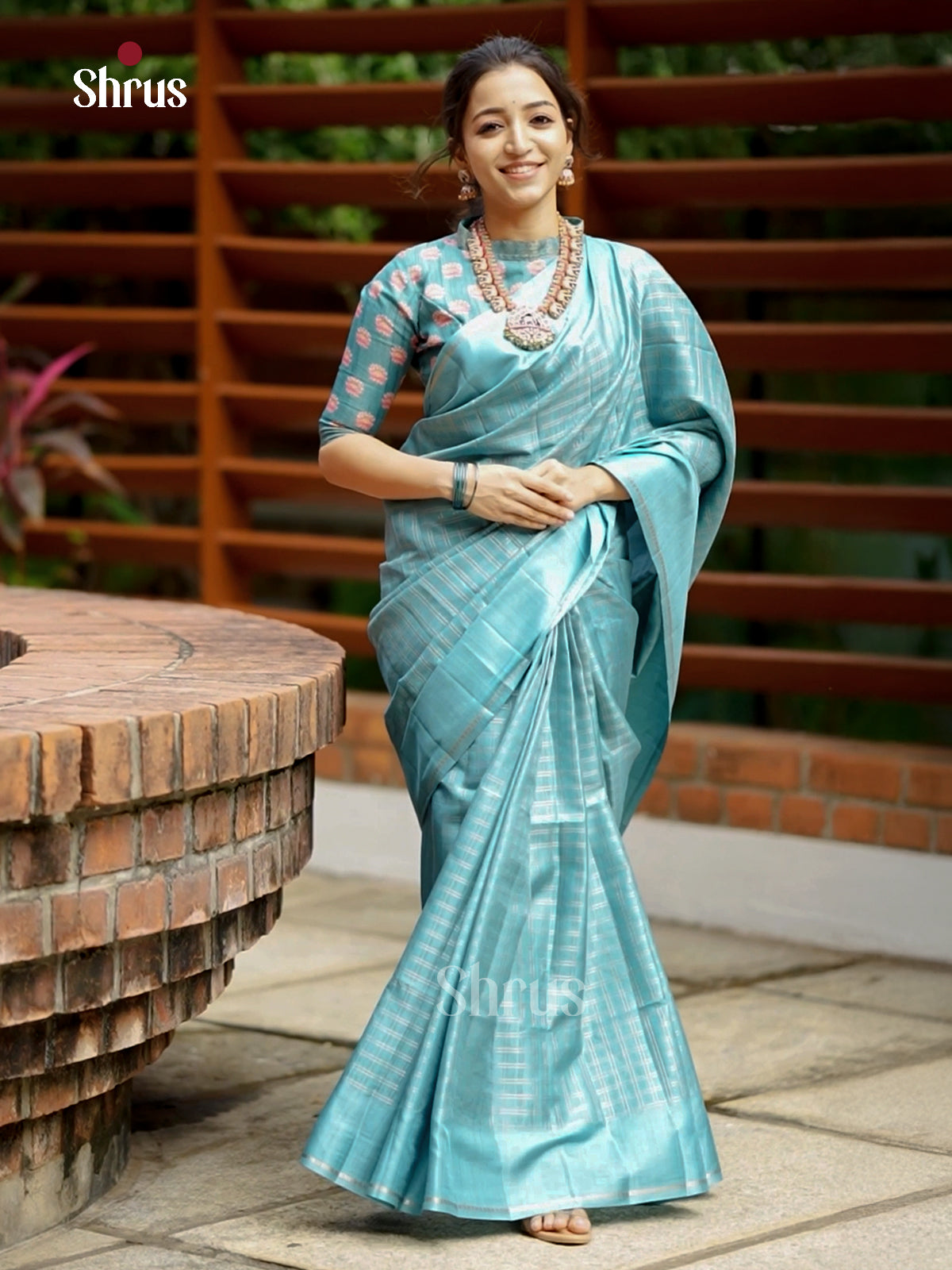 Sky Blue - Semi Rawsilk - Saree-EAS22014 - Shop on Shrus.com