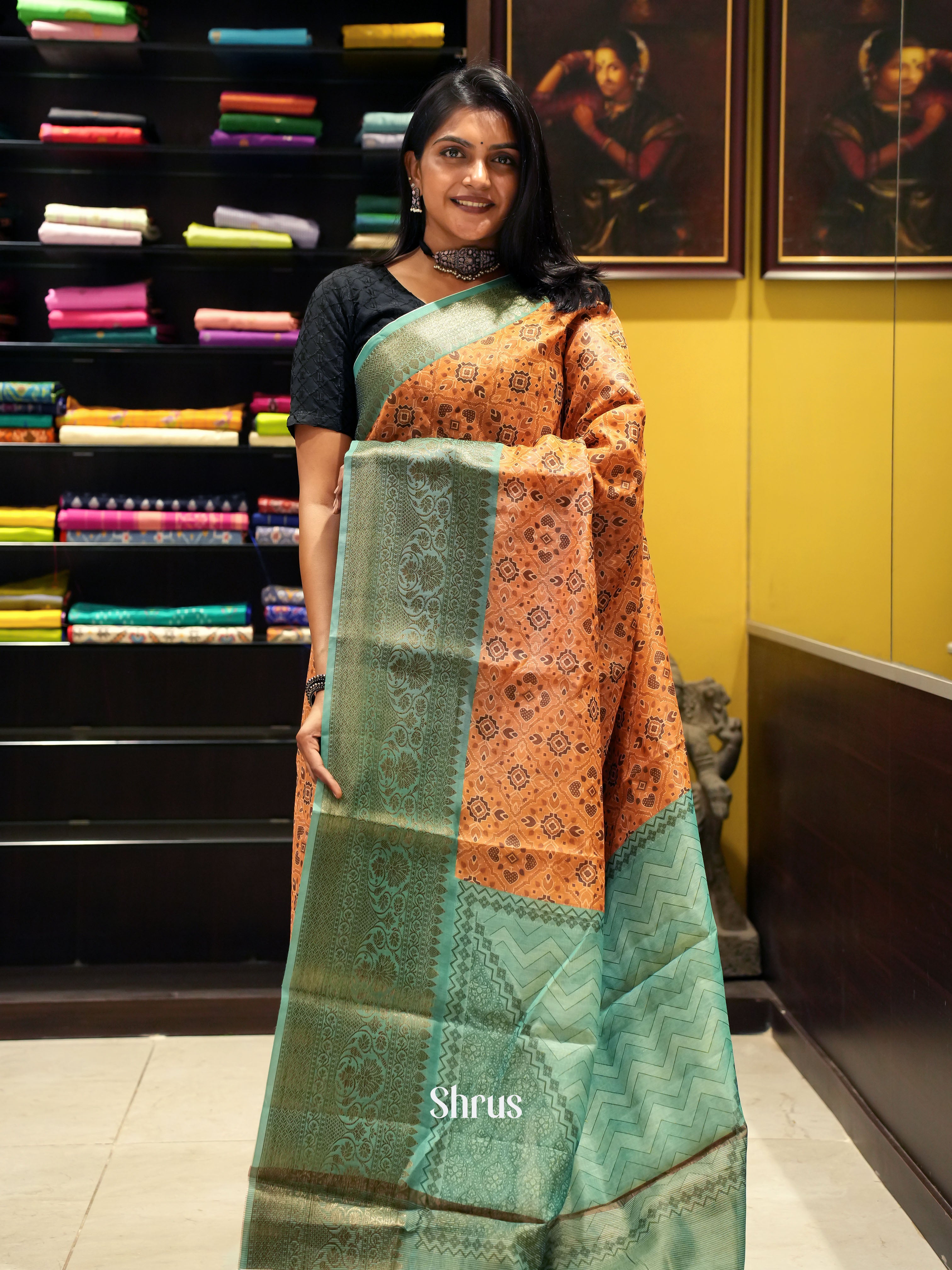 Mustard & Green - Semi chanderi Saree