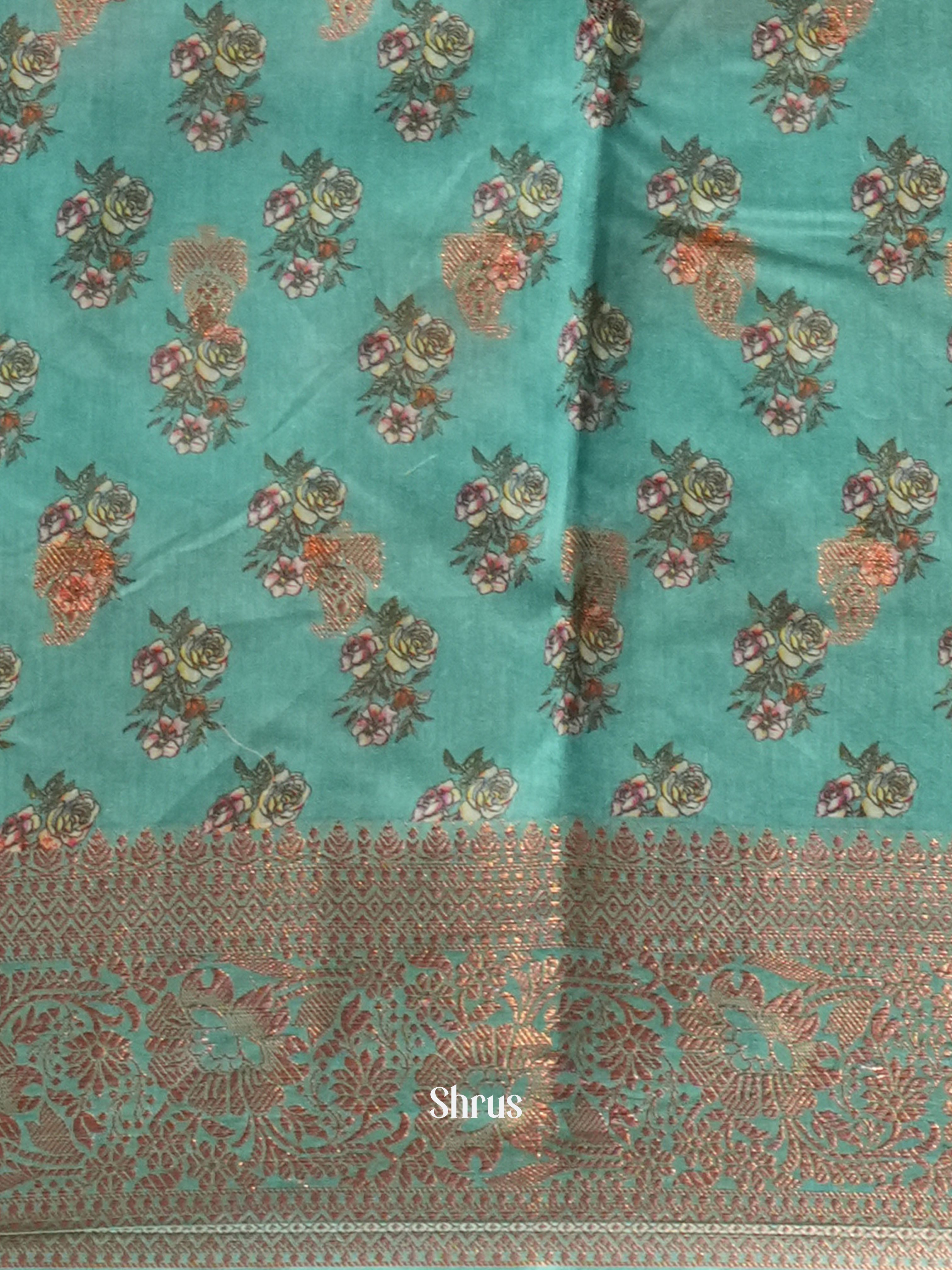 Peach & Green - Semi chanderi Saree