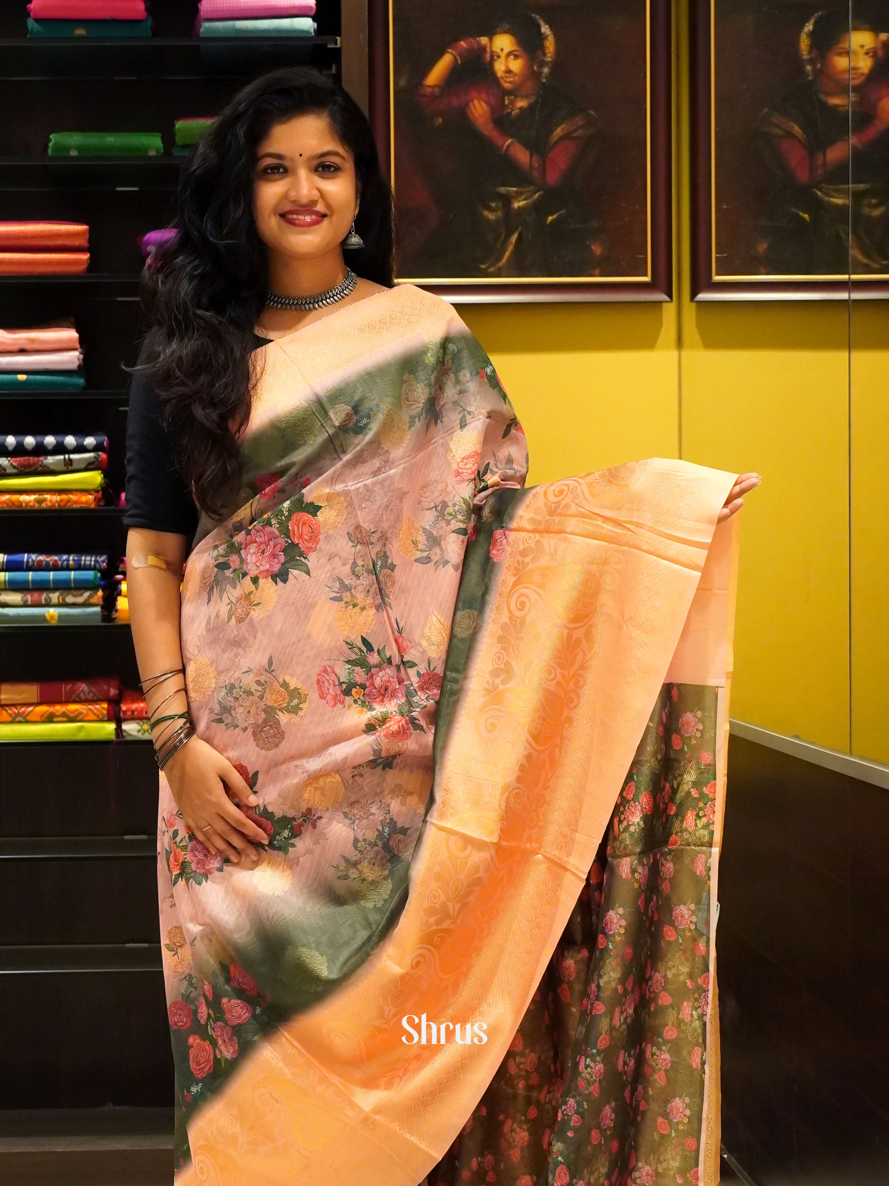 Green & Peach - semi jute sarees