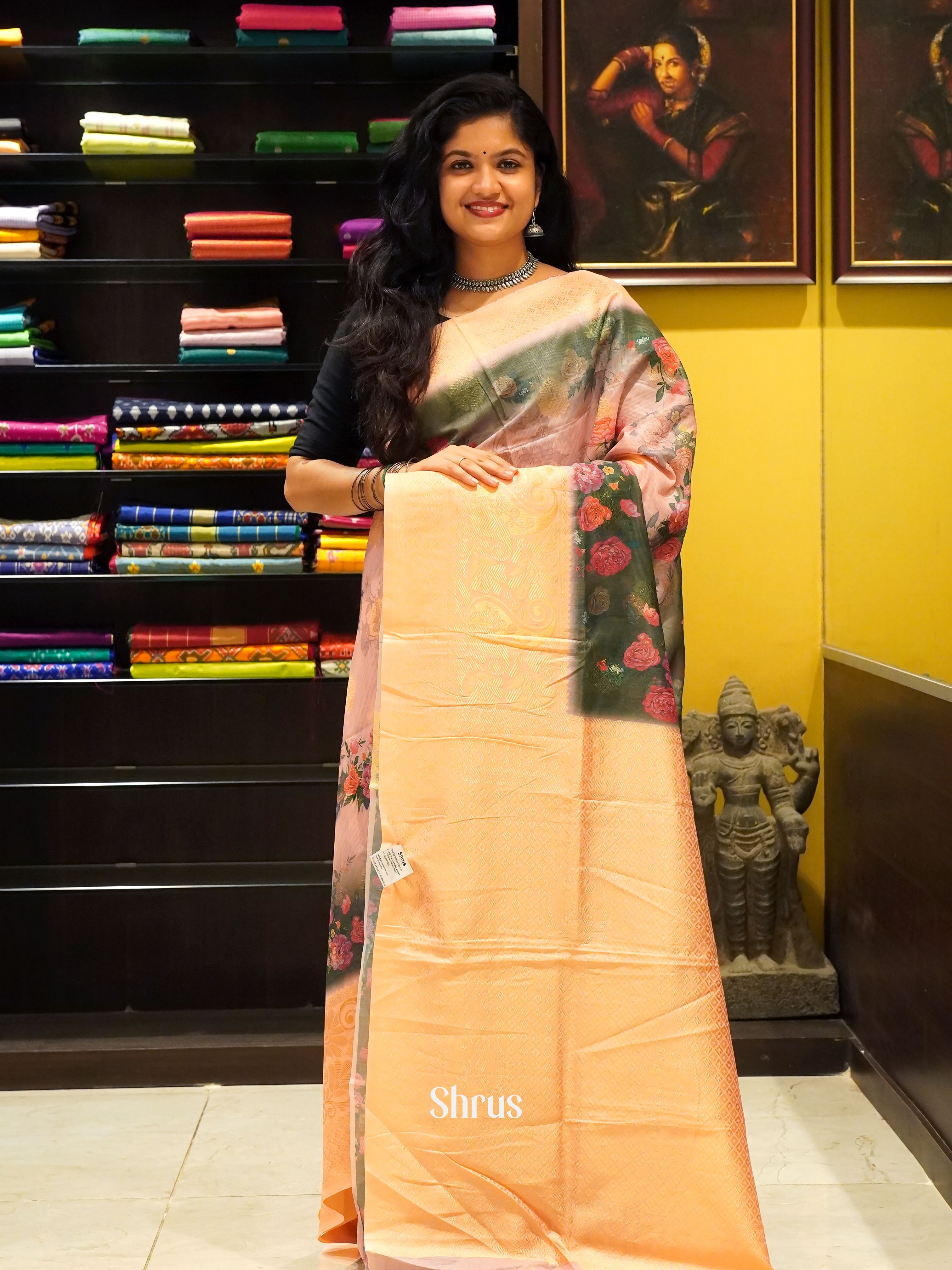 Green & Peach - semi jute sarees