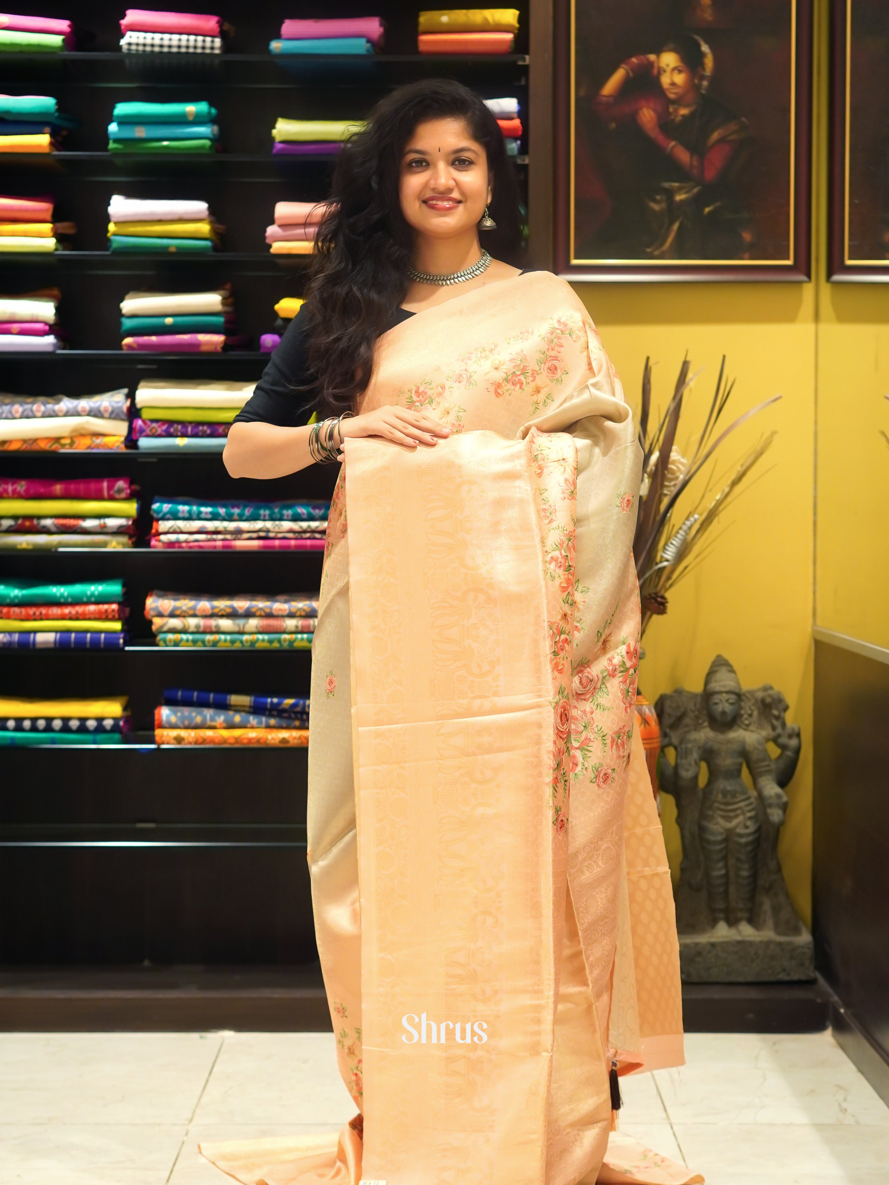 Peachish Pink(Single Tone)- Semi Georgette Saree