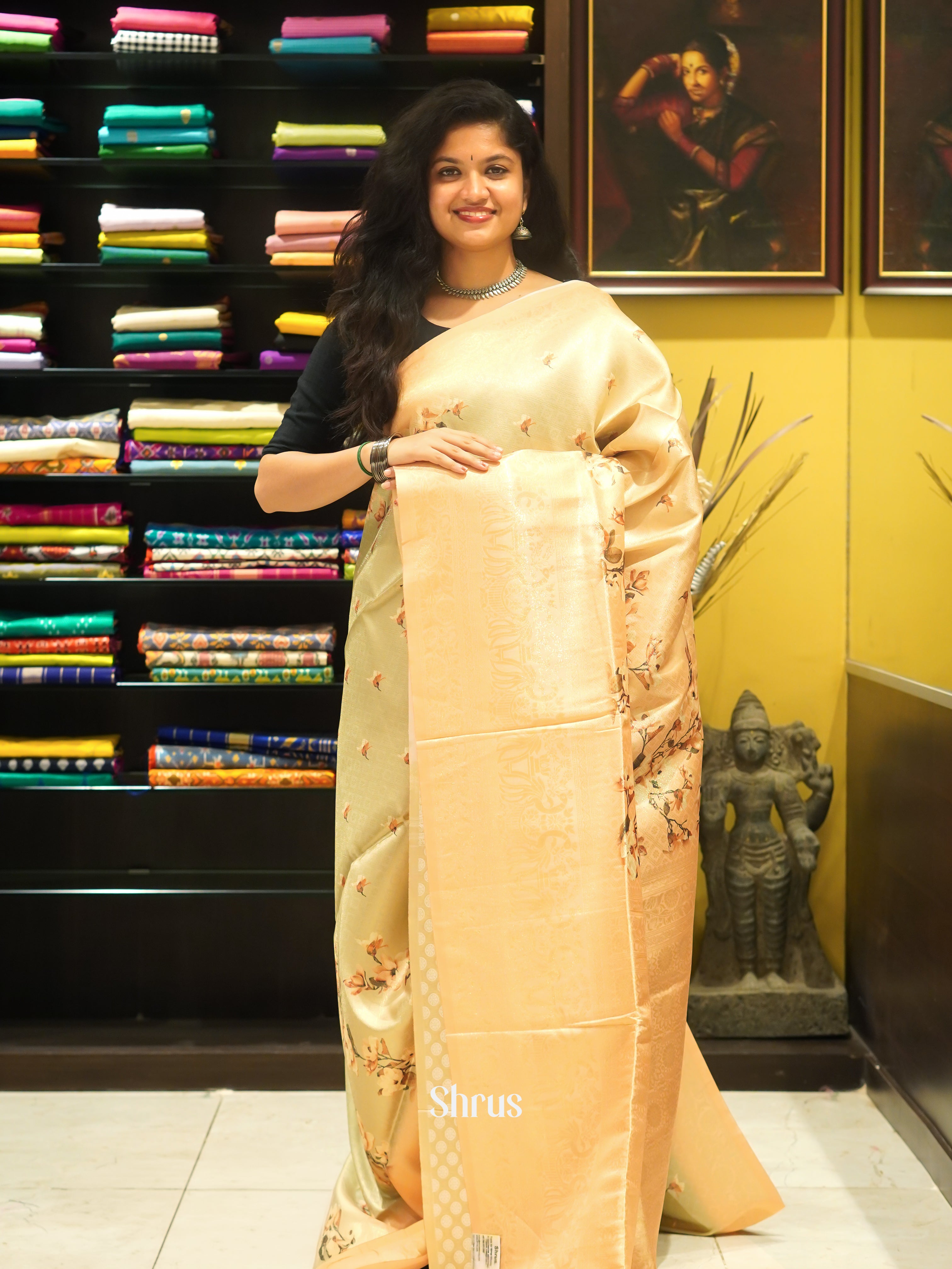 Peach & Green- Semi Georgette Saree