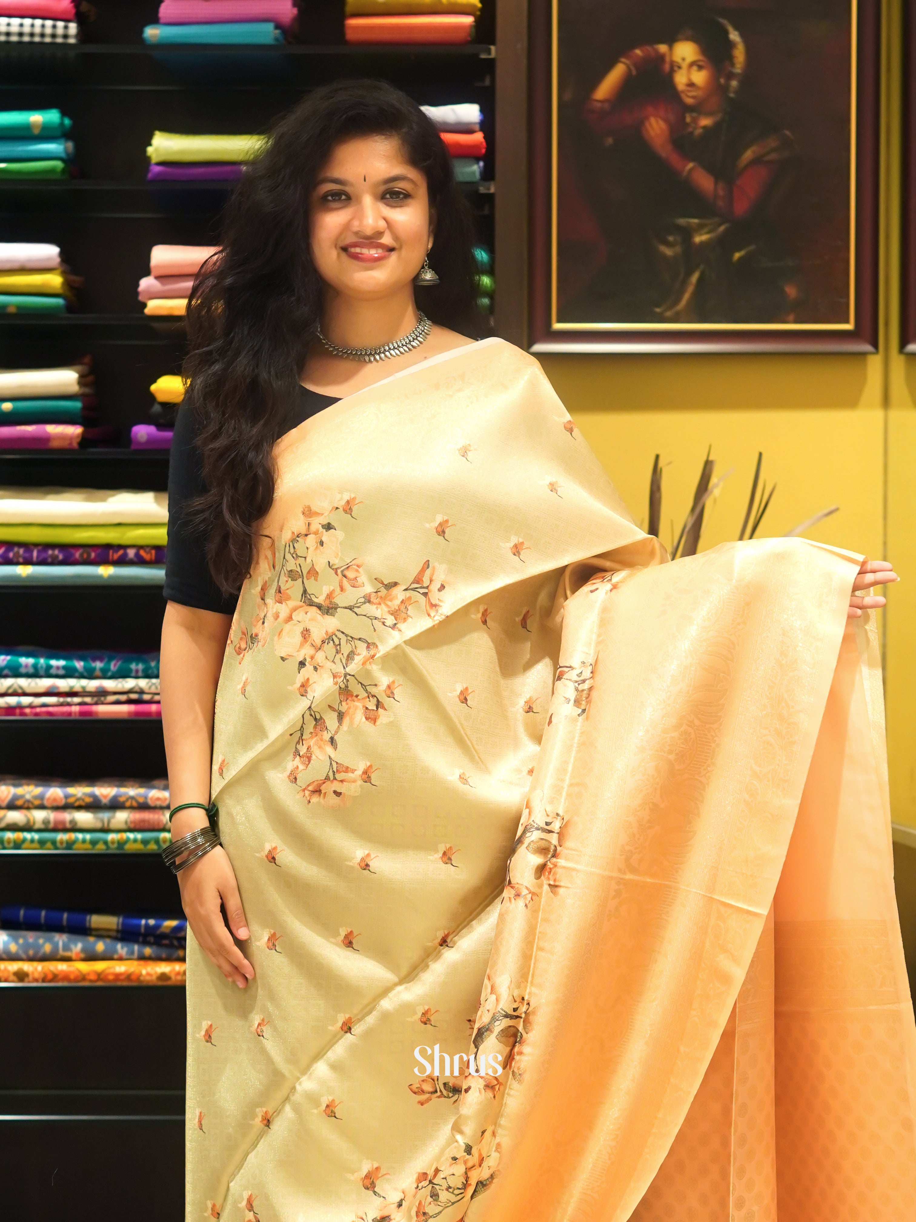 Peach & Green- Semi Georgette Saree