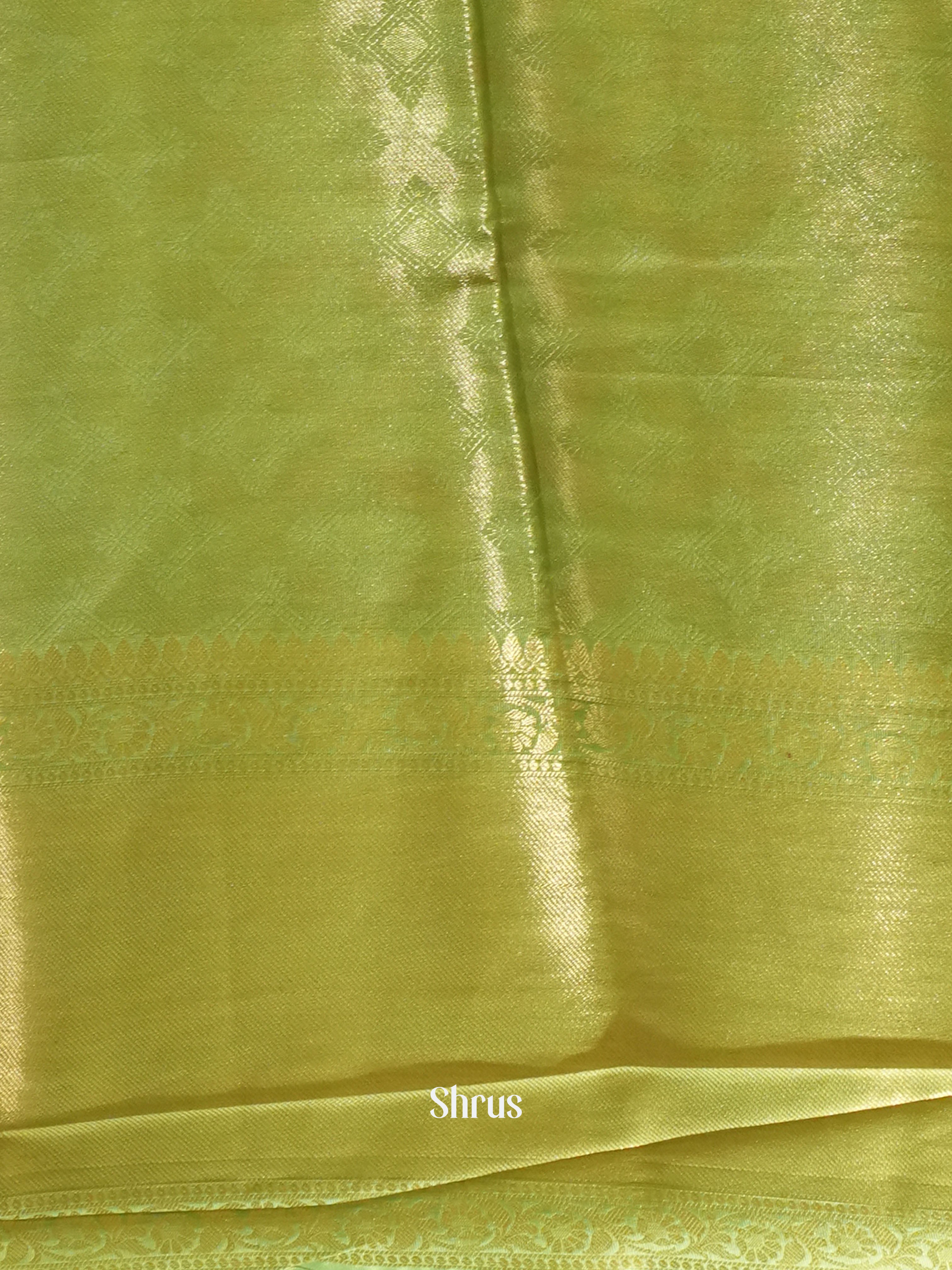 Cream & Green - Semi Dupion Saree