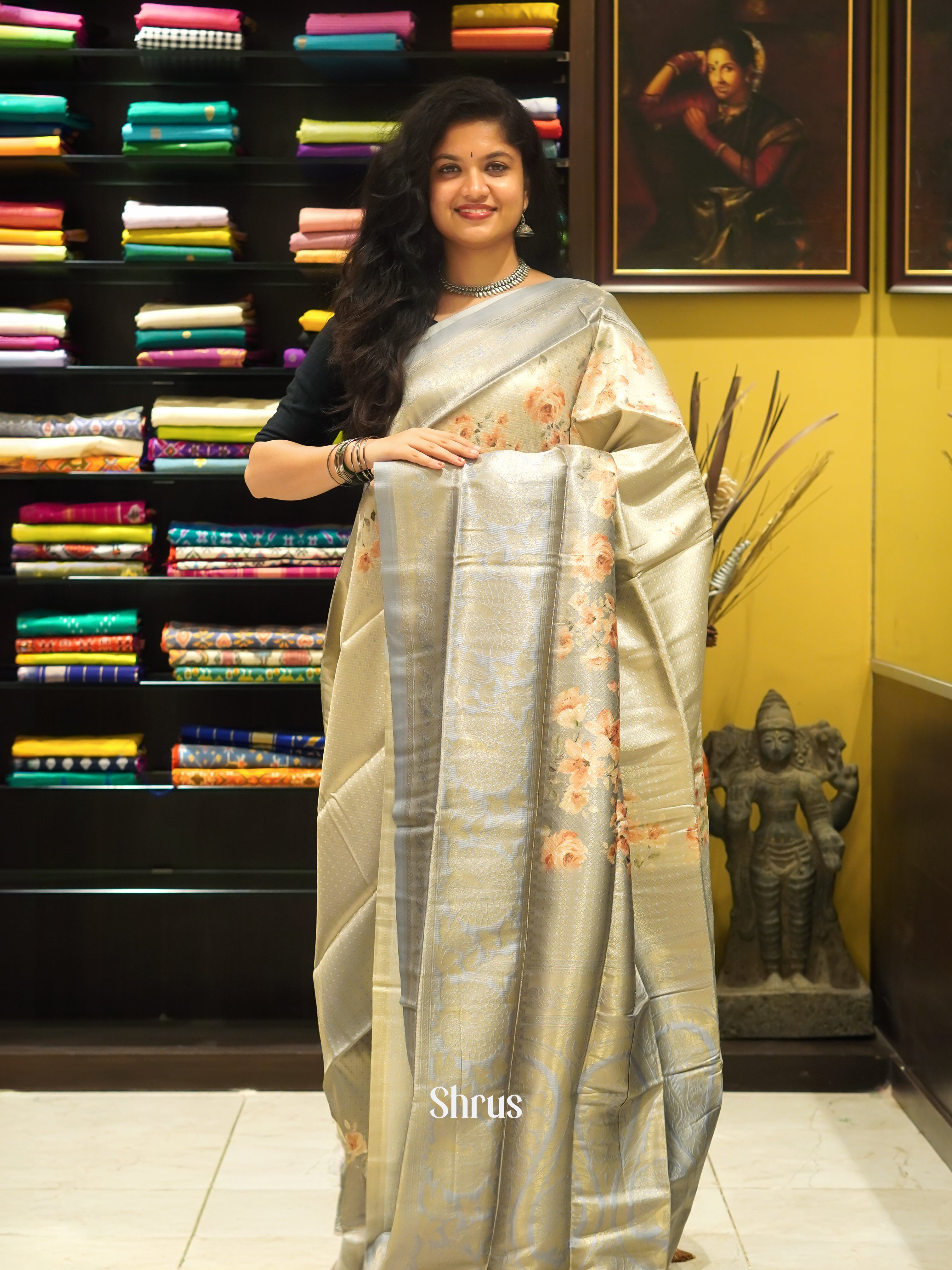 Grey(Single Tone)- Semi Georgette Saree