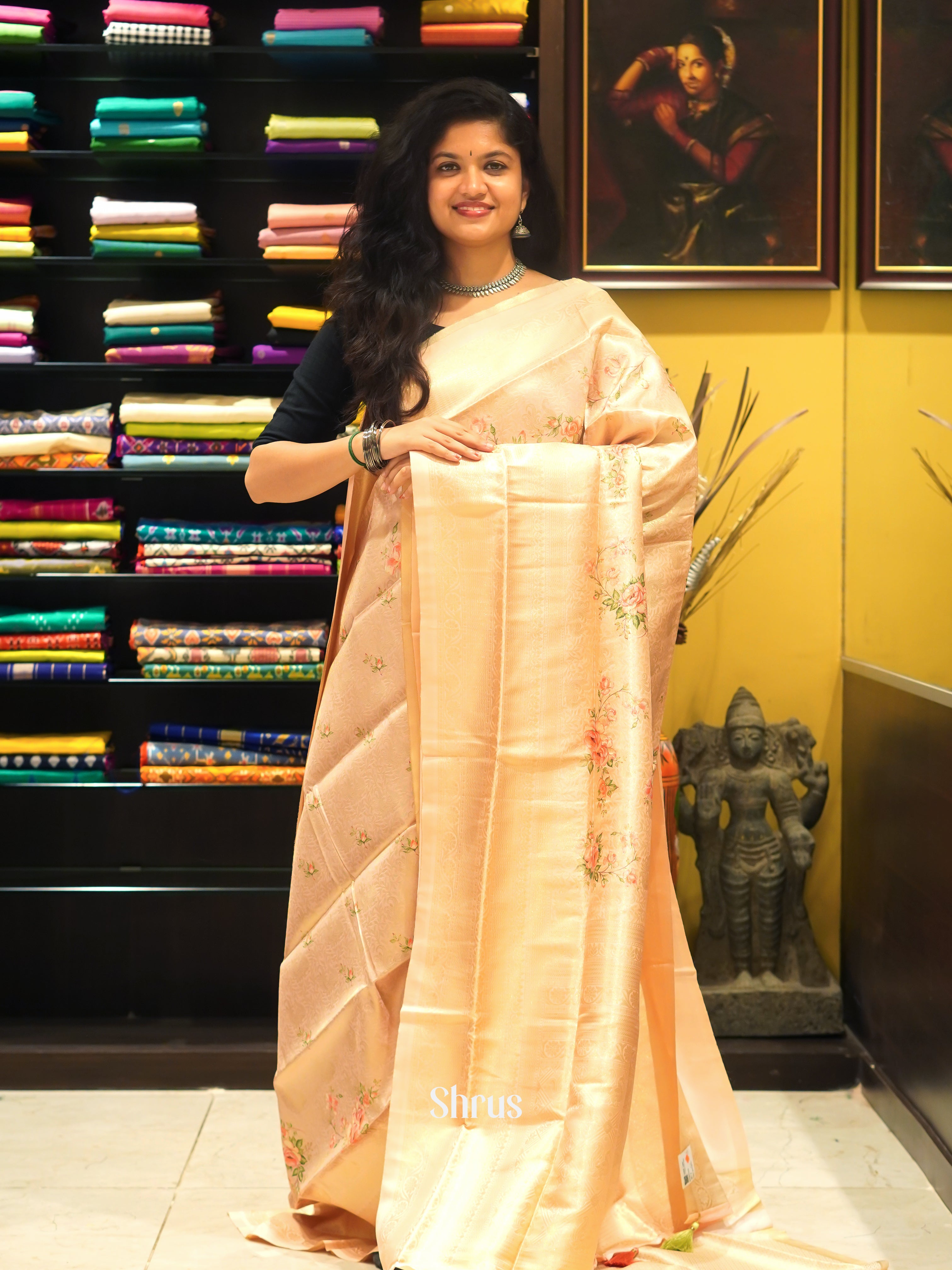 Peach(Single Tone) - Semi Georgette Saree