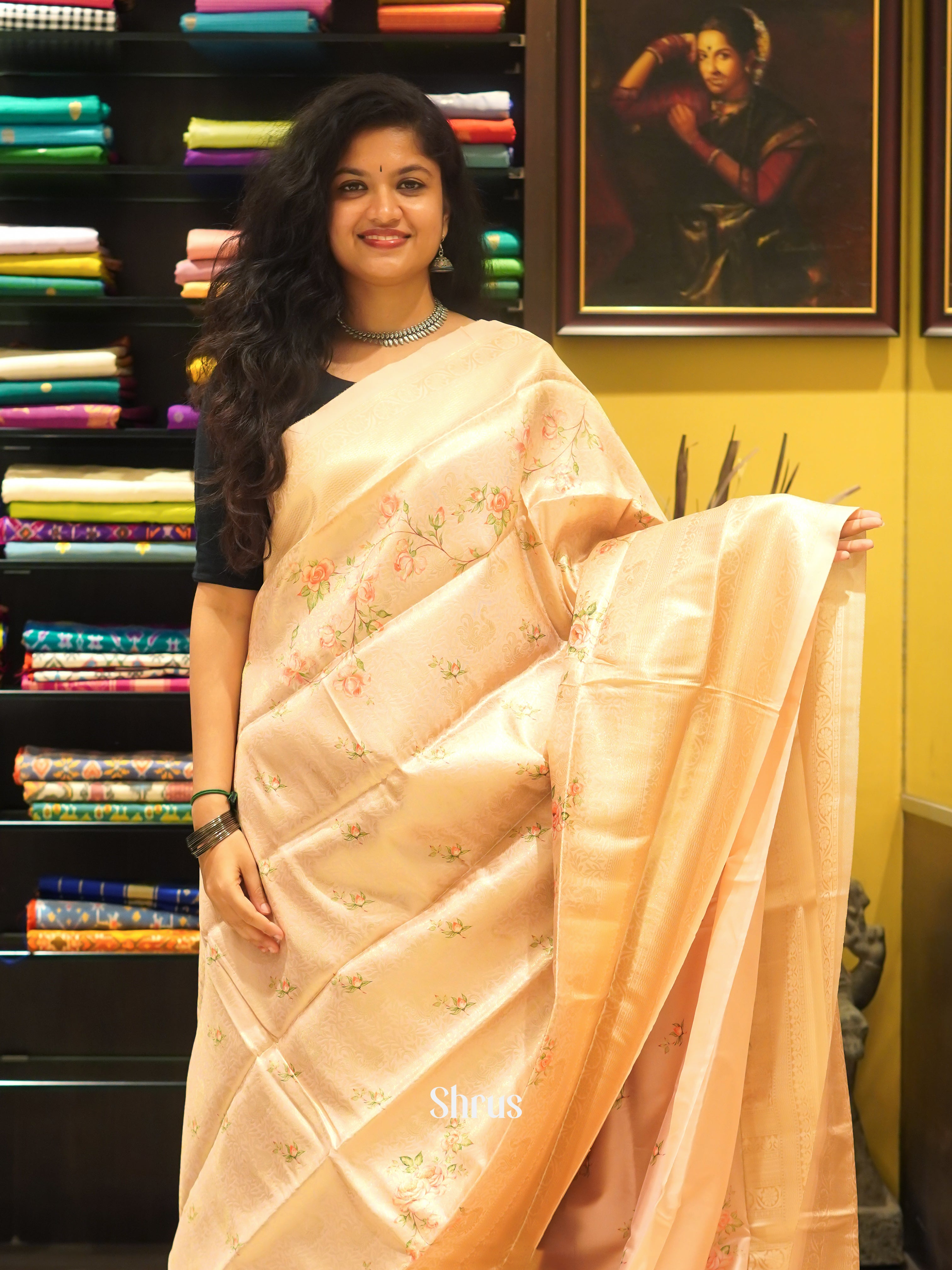 Peach(Single Tone) - Semi Georgette Saree