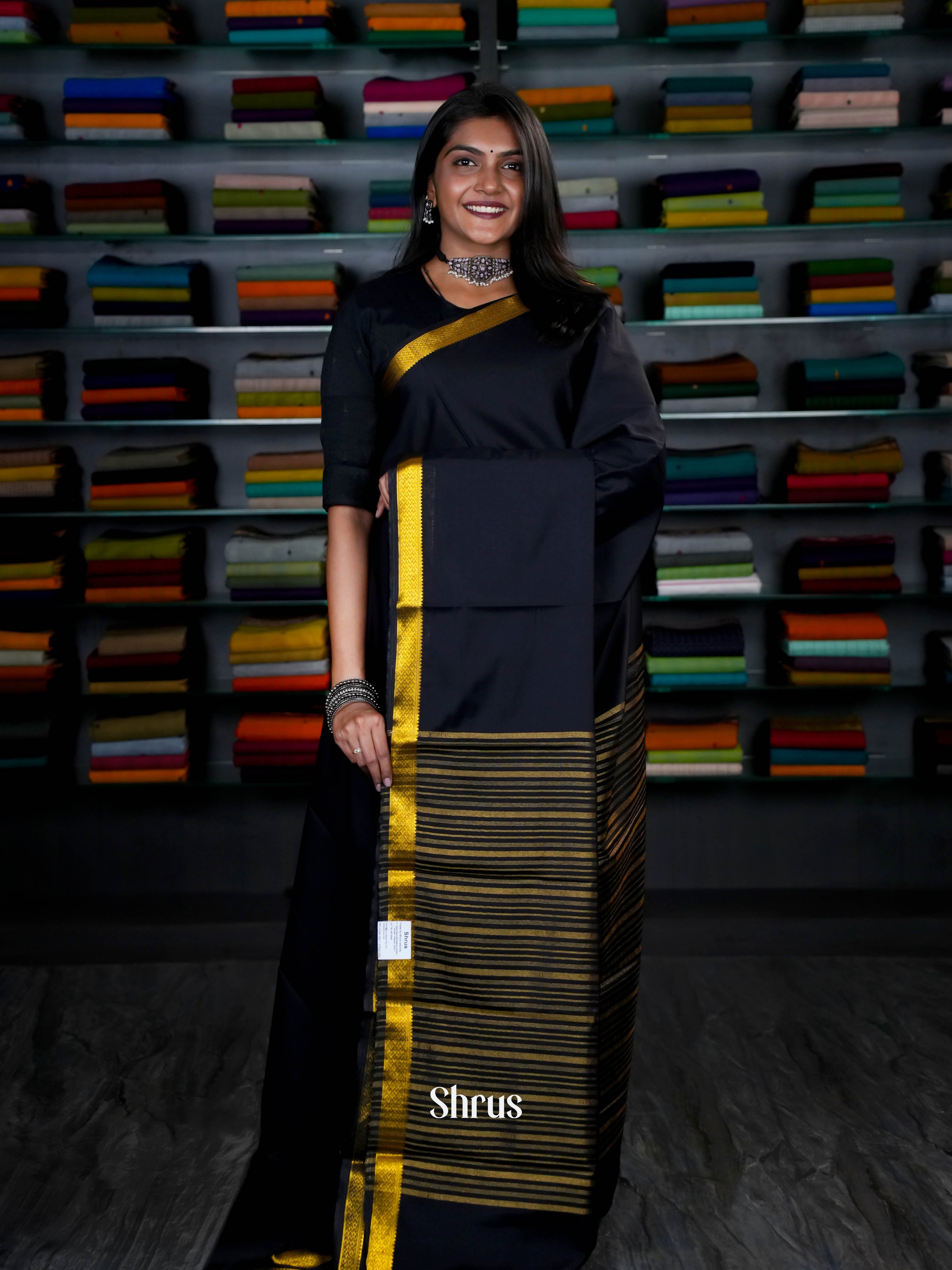 Black  - Semi Mysoresilk Saree