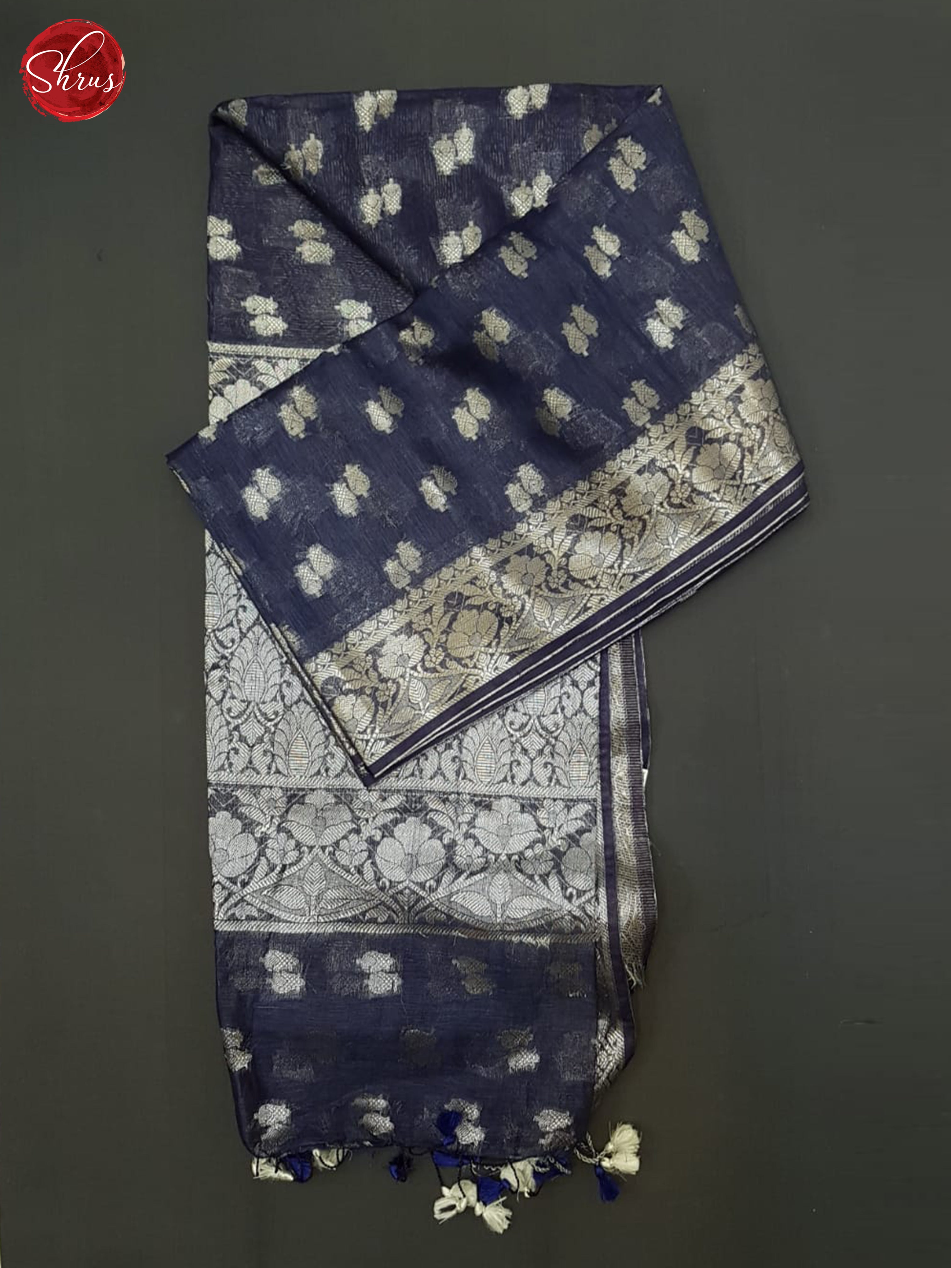Dark Blue(Single Tone)- Muslin Silk with zari woven buttas on the body & Zari Border - Shop on ShrusEternity.com
