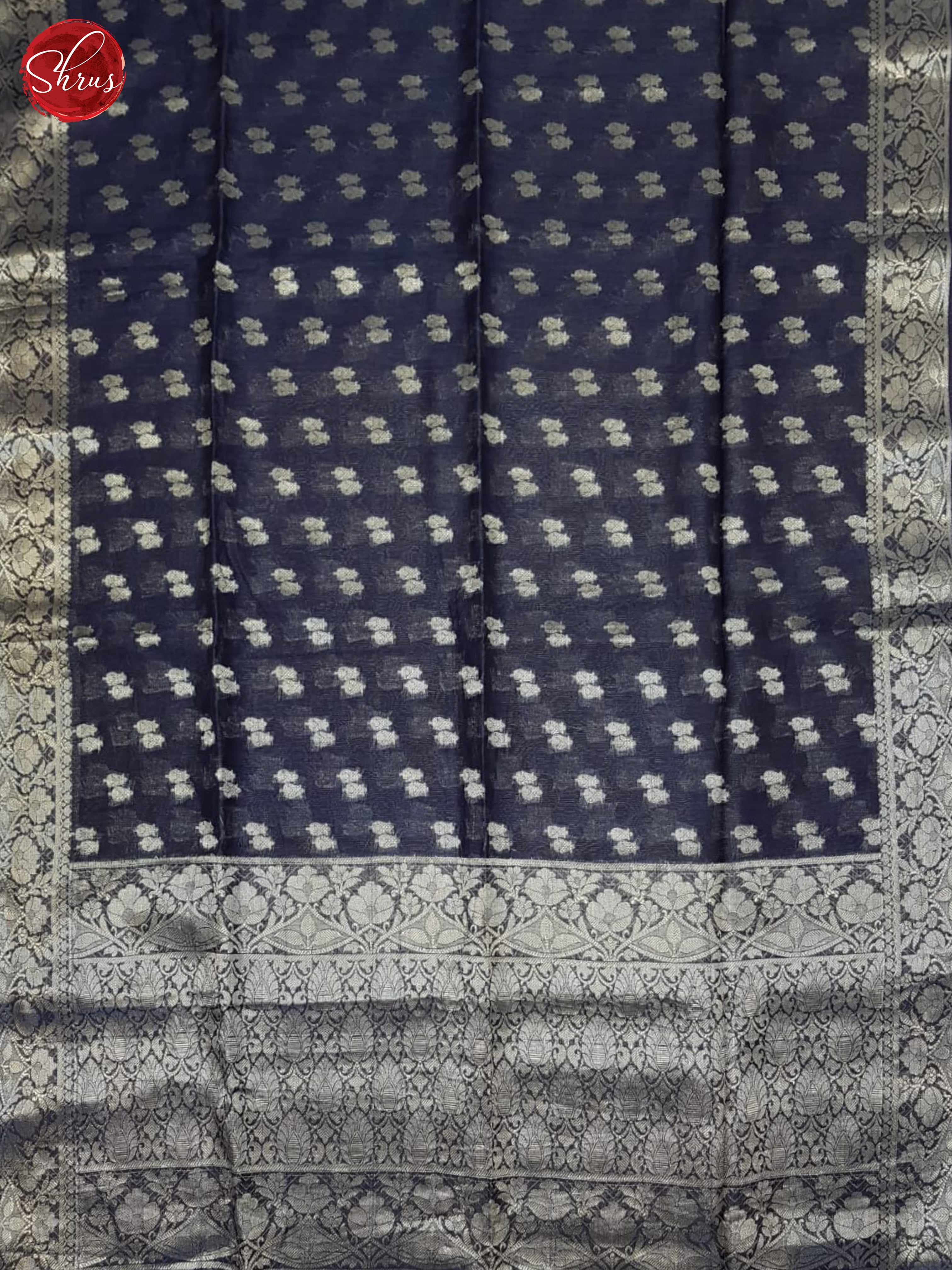 Dark Blue(Single Tone)- Muslin Silk with zari woven buttas on the body & Zari Border - Shop on ShrusEternity.com