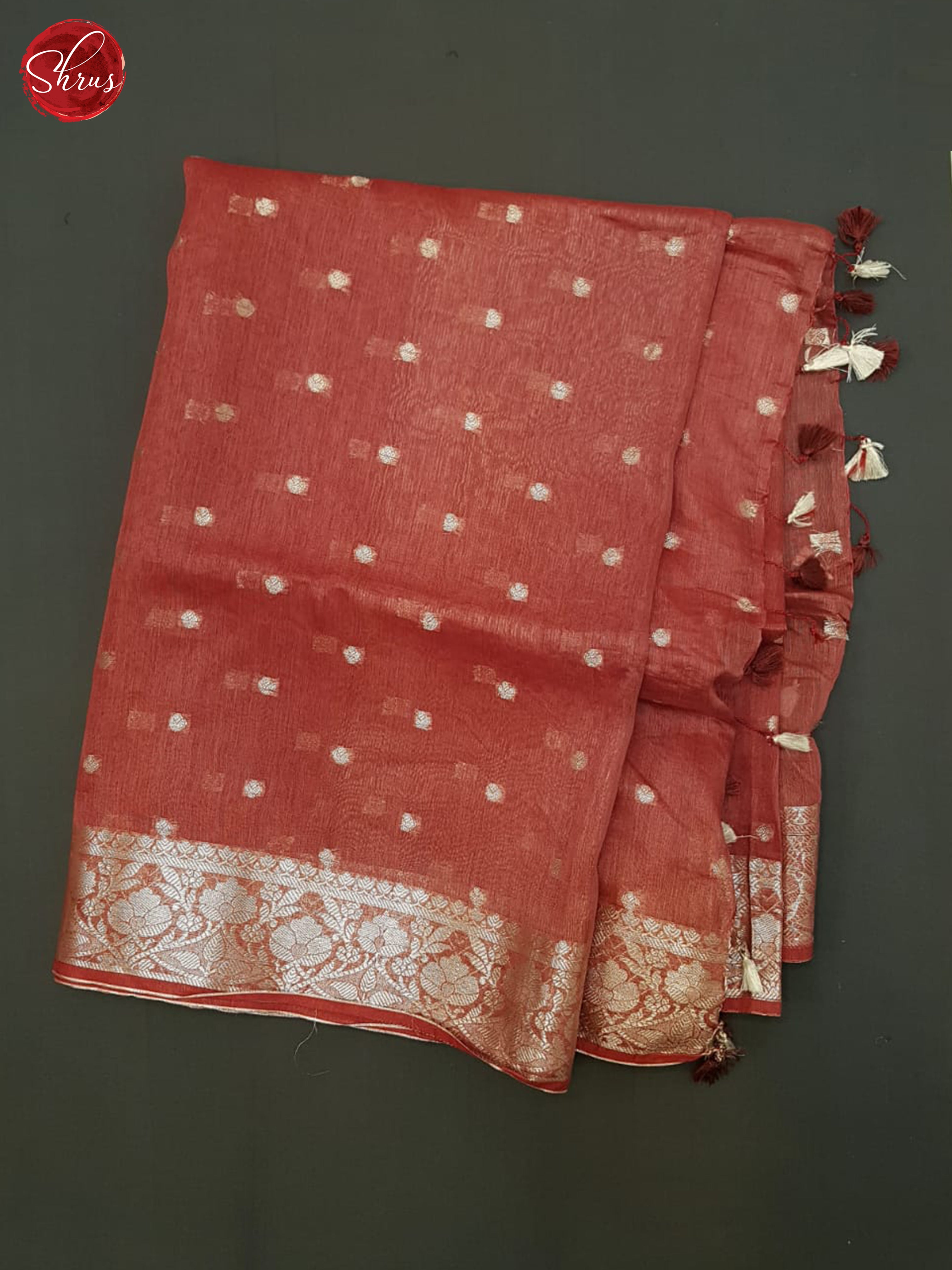 Red(Single Tone)- Muslin Silk with Zari woven buttas on the body & Zari Border - Shop on ShrusEternity.com