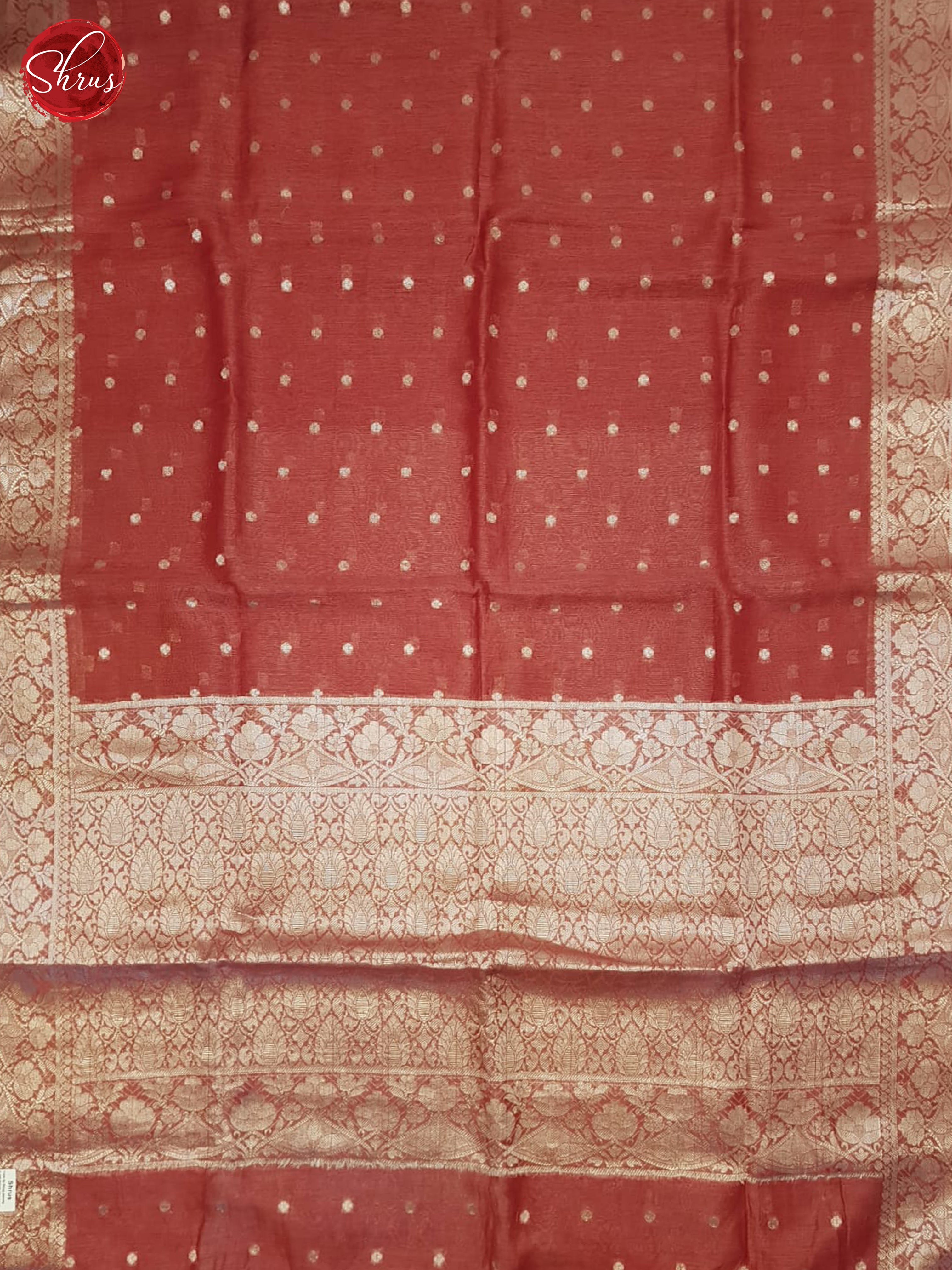 Red(Single Tone)- Muslin Silk with Zari woven buttas on the body & Zari Border - Shop on ShrusEternity.com