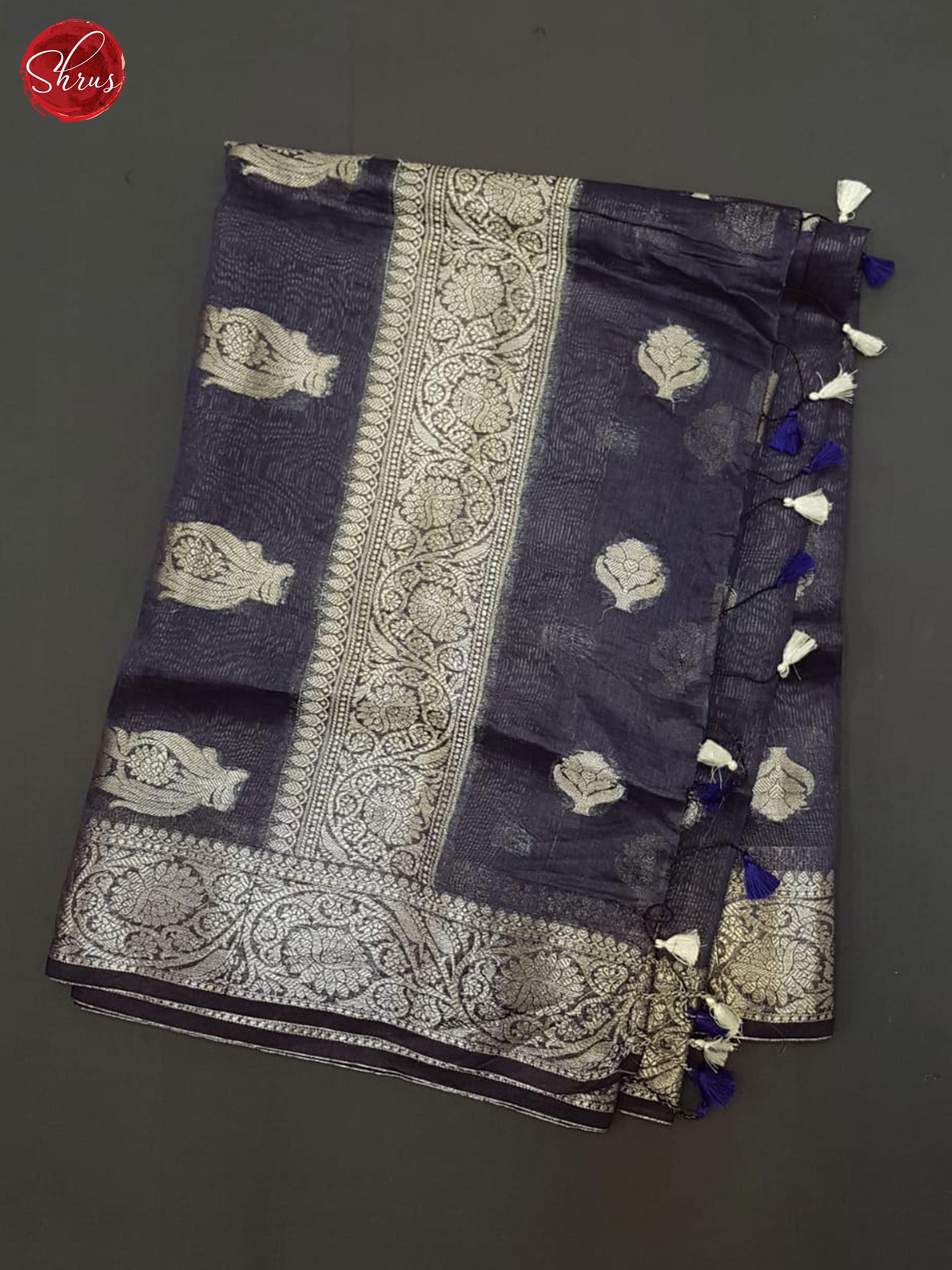 Navy Blue (Single Tone)- Muslin Silk with Zari woven floral motifs on the body & Zari Border - Shop on ShrusEternity.com