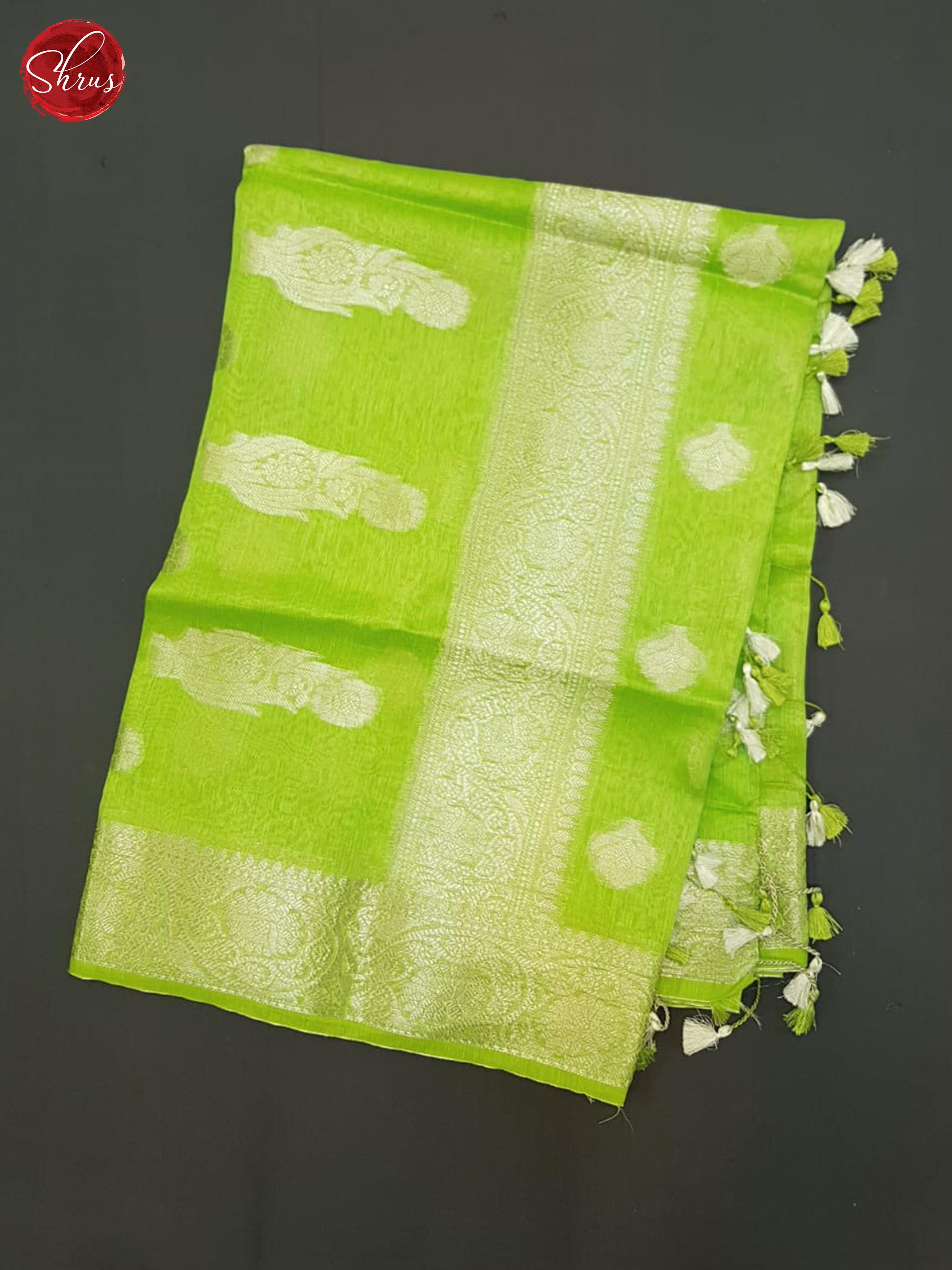 Green(Single Tone)- Muslin Silk with zari floral buttas on the body & Zari Border - Shop on ShrusEternity.com