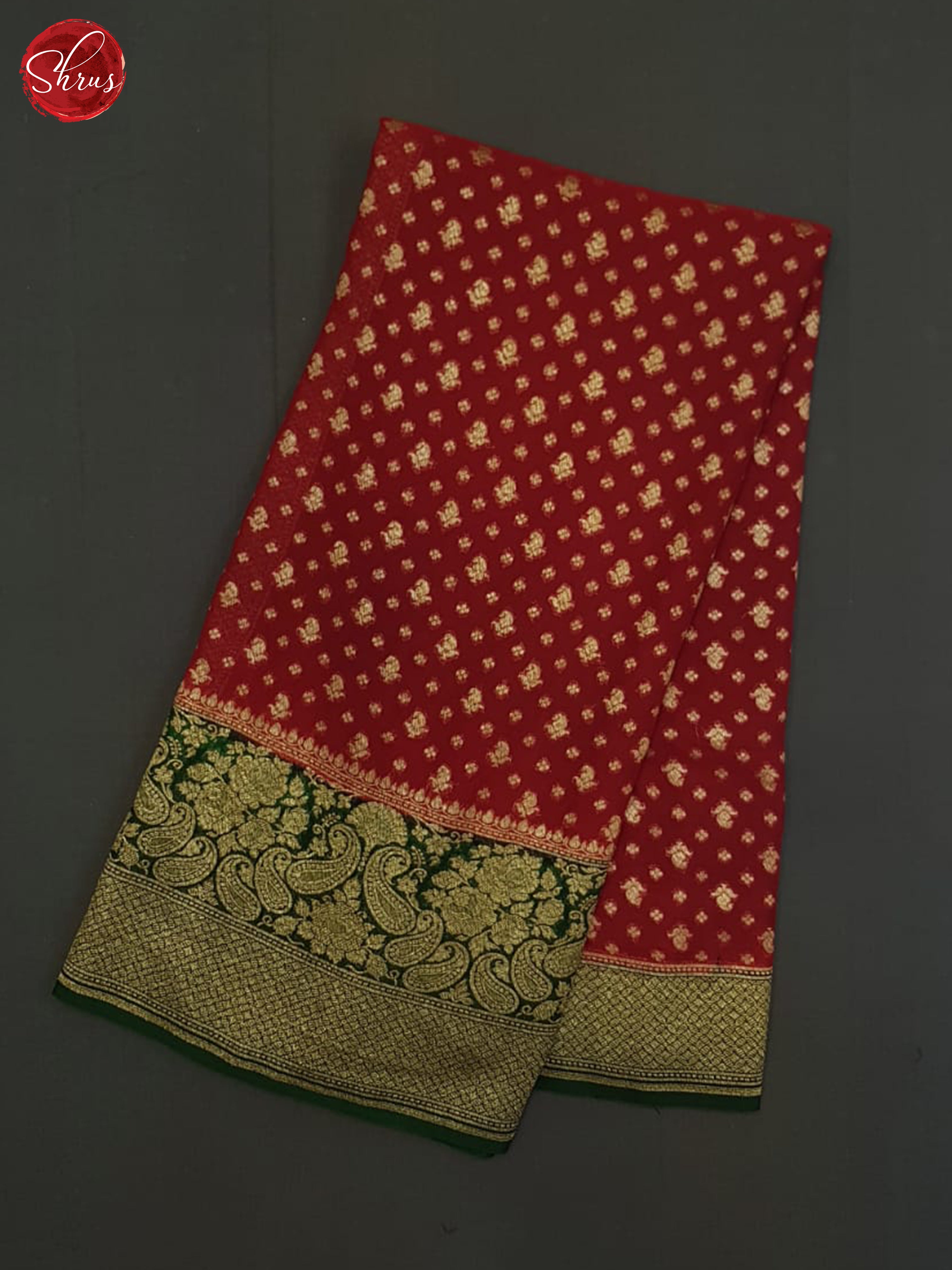 Red & green - Georgette Silk withzari woven floral buttas on the body & Contrast Zari Border - Shop on ShrusEternity.com