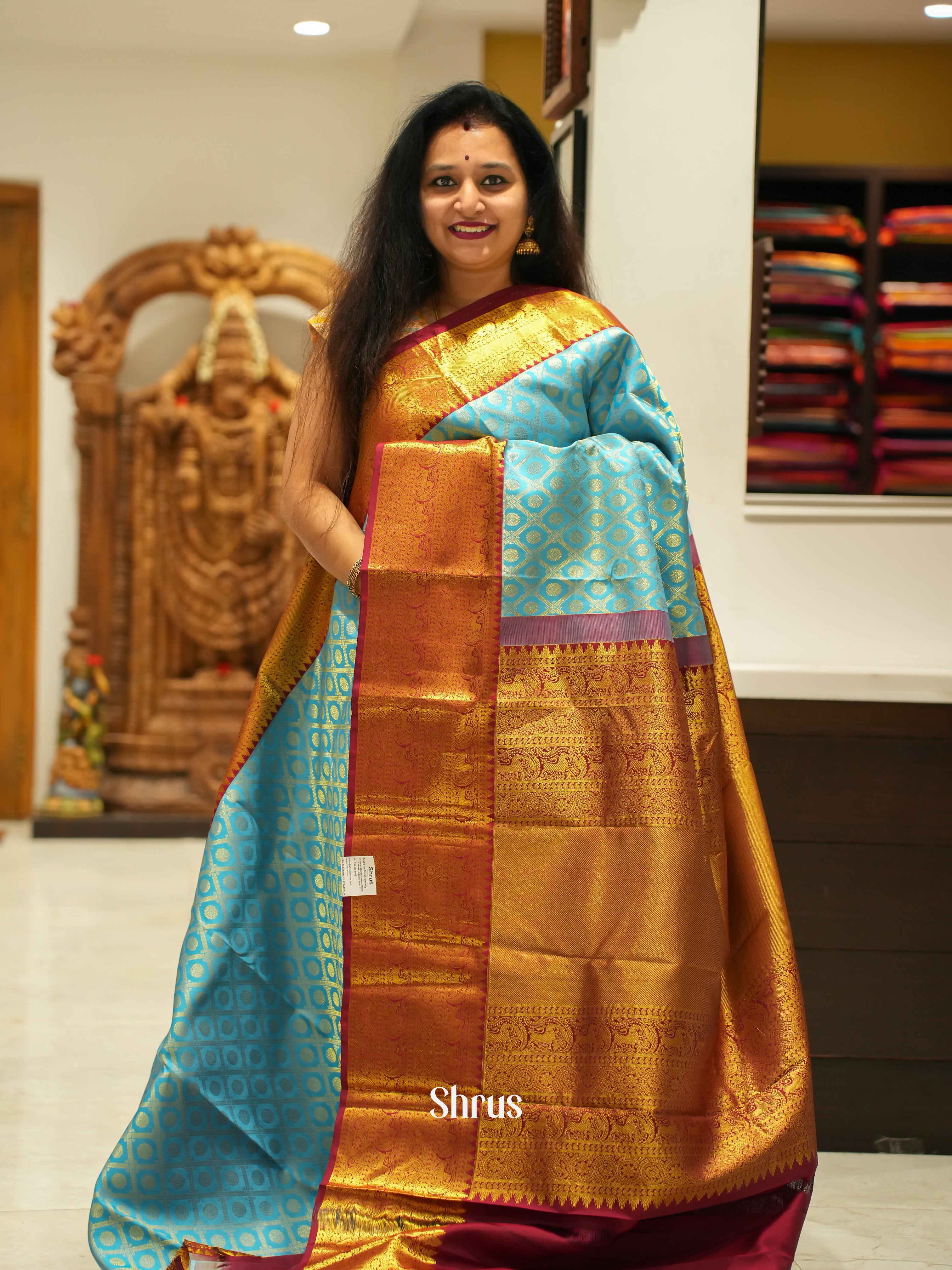 Blue and Red - Korvai Kanchipuram Silk saree