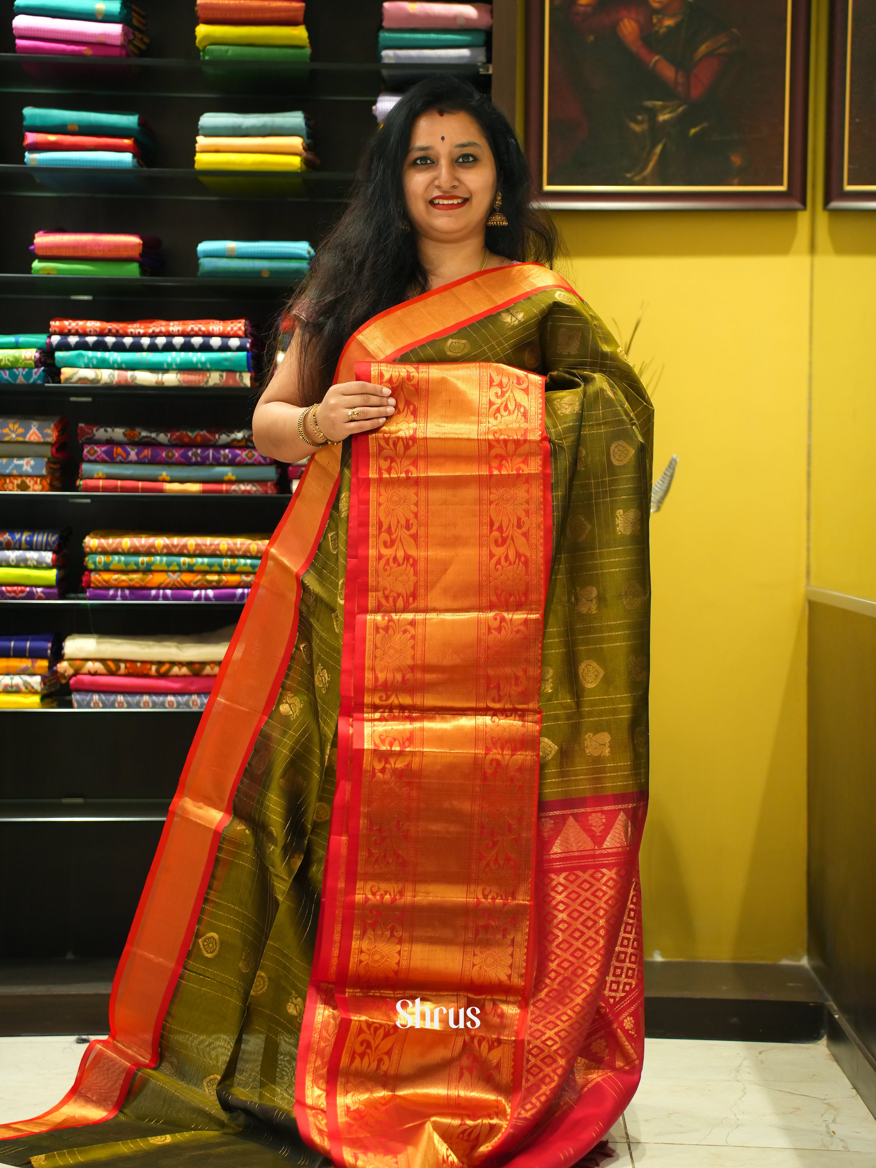 Green & Red- Silk Cotton Saree