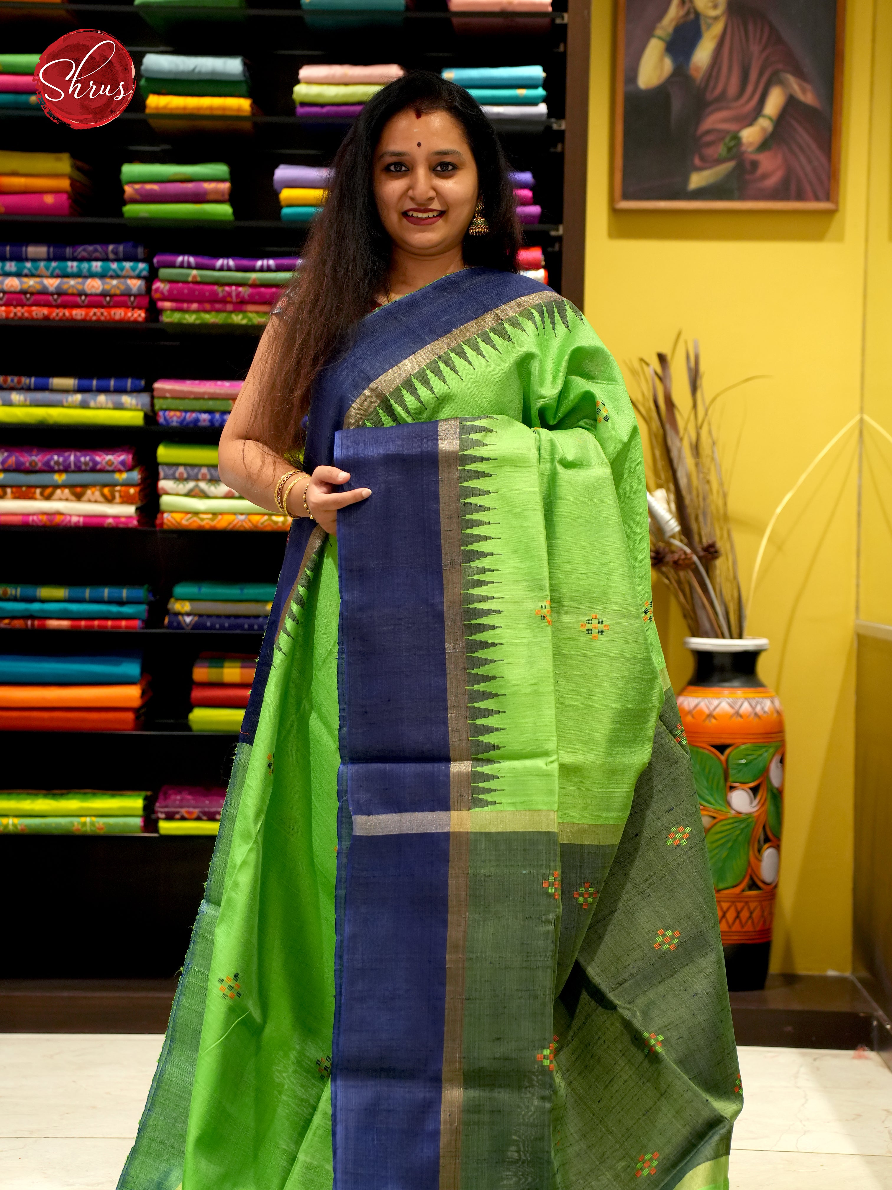 Green And Blue - Raw Silk Saree - Shop on ShrusEternity.com