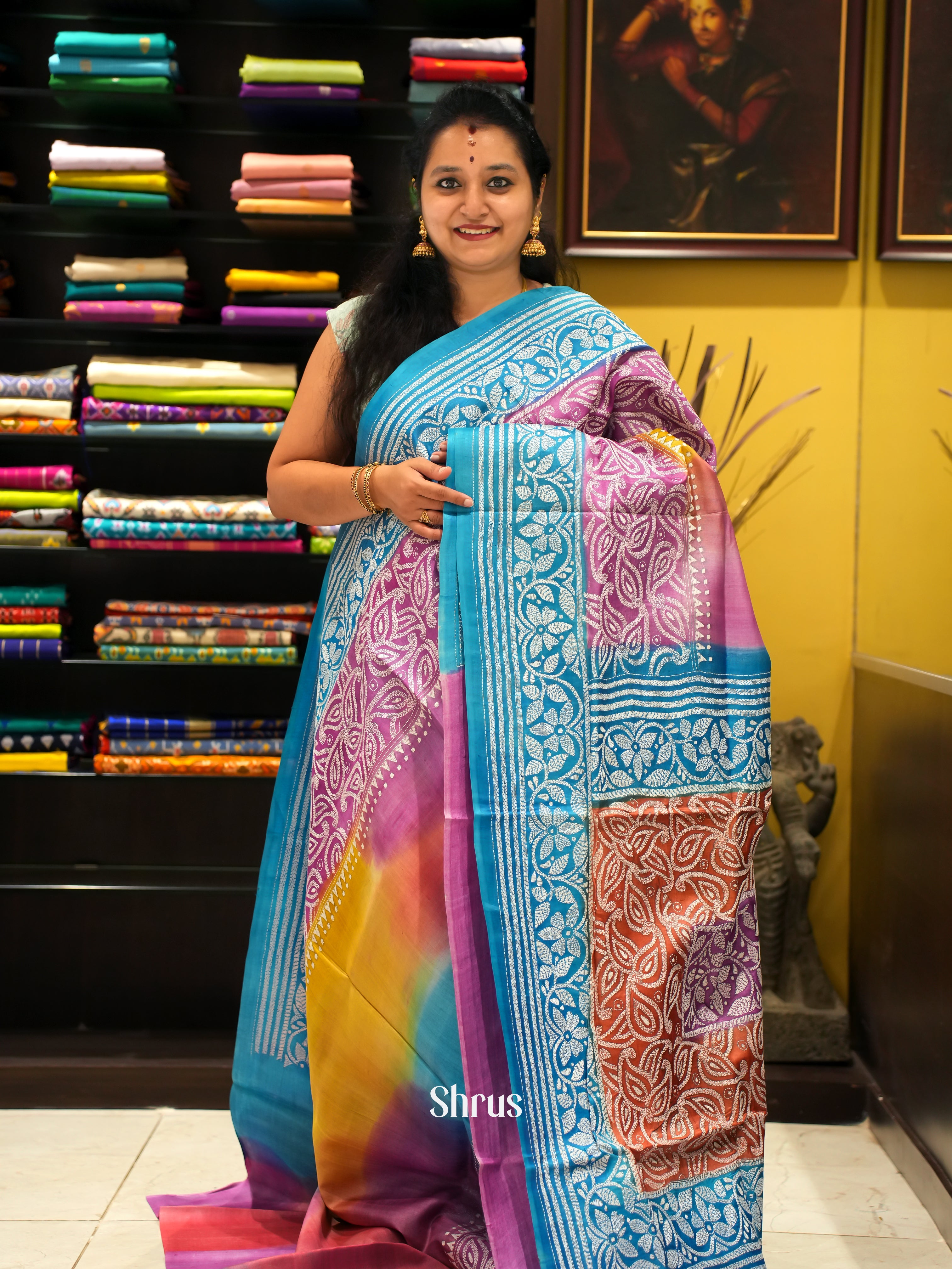 orange and pink-Tussar saree