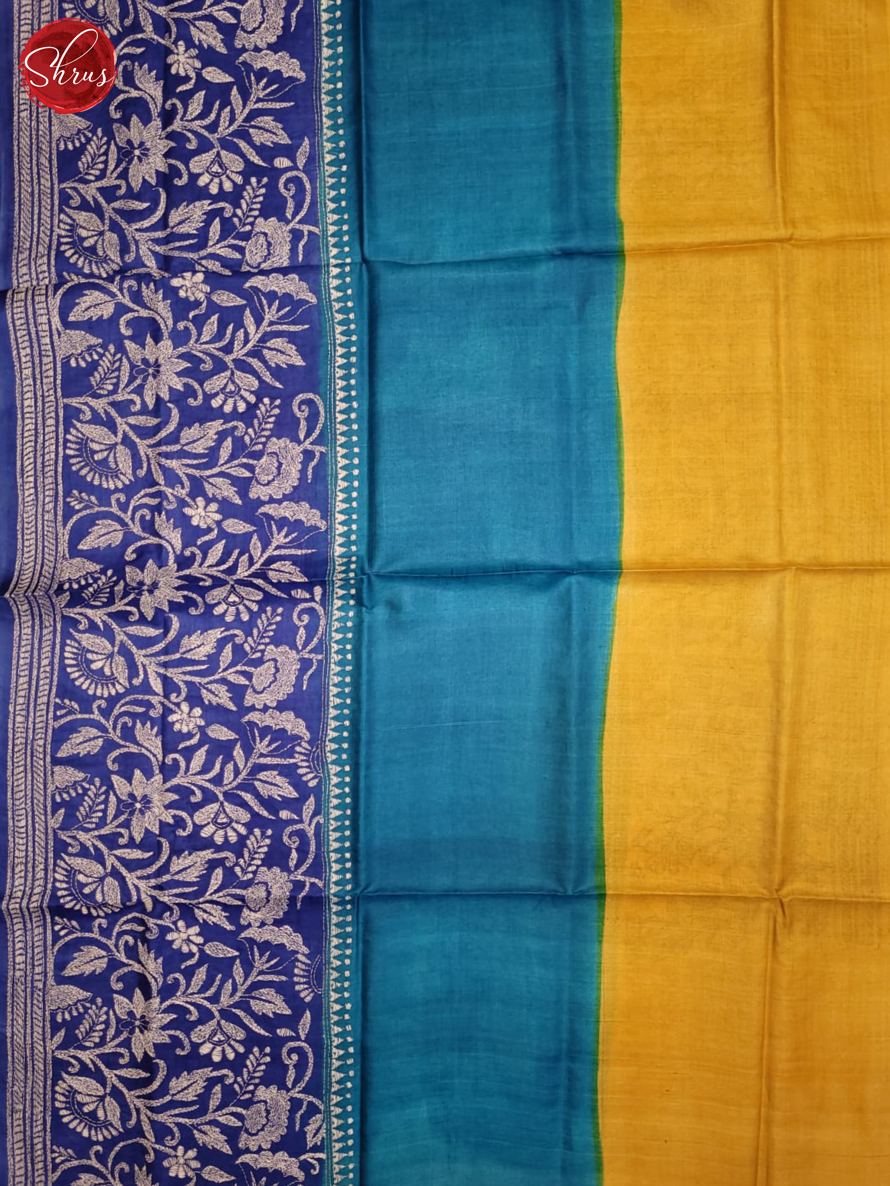 Blue and yellow-Tussar saree - Shop on ShrusEternity.com