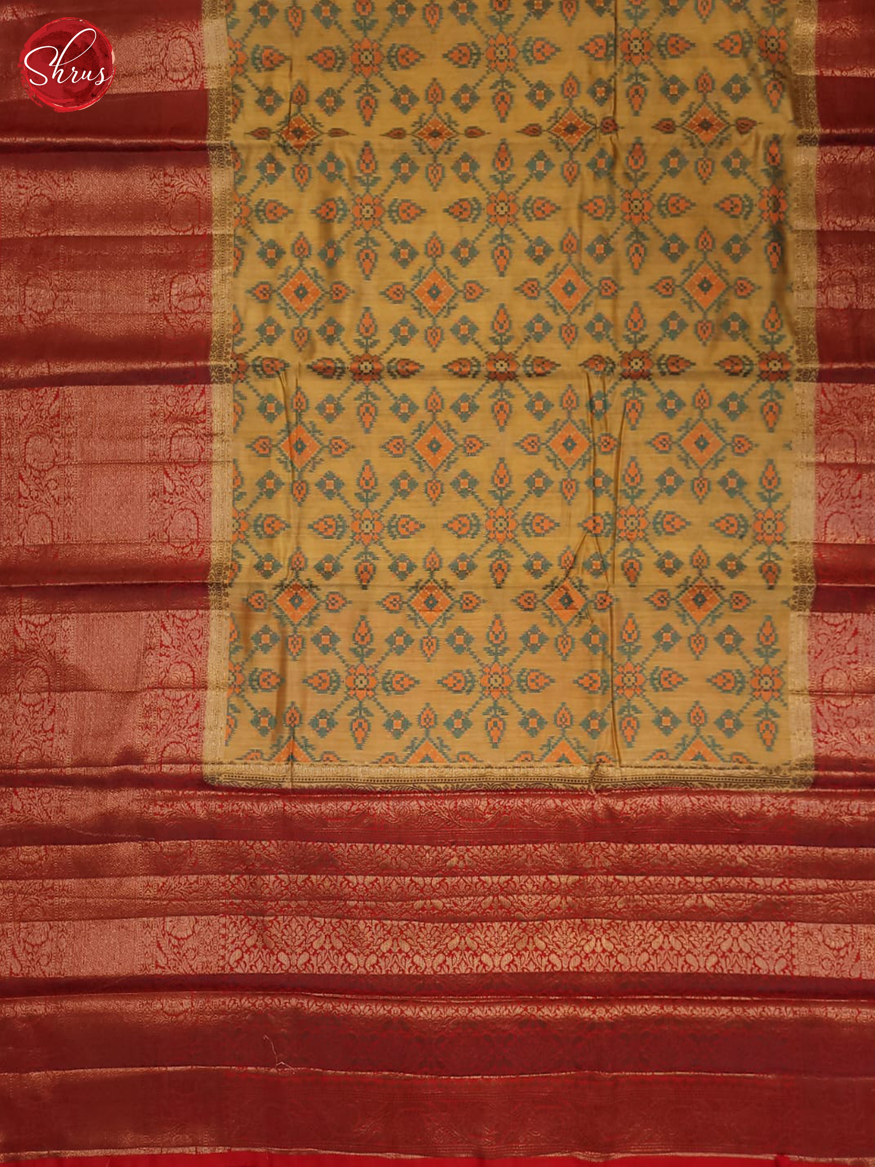 beige and Red-Tussar saree - Shop on ShrusEternity.com