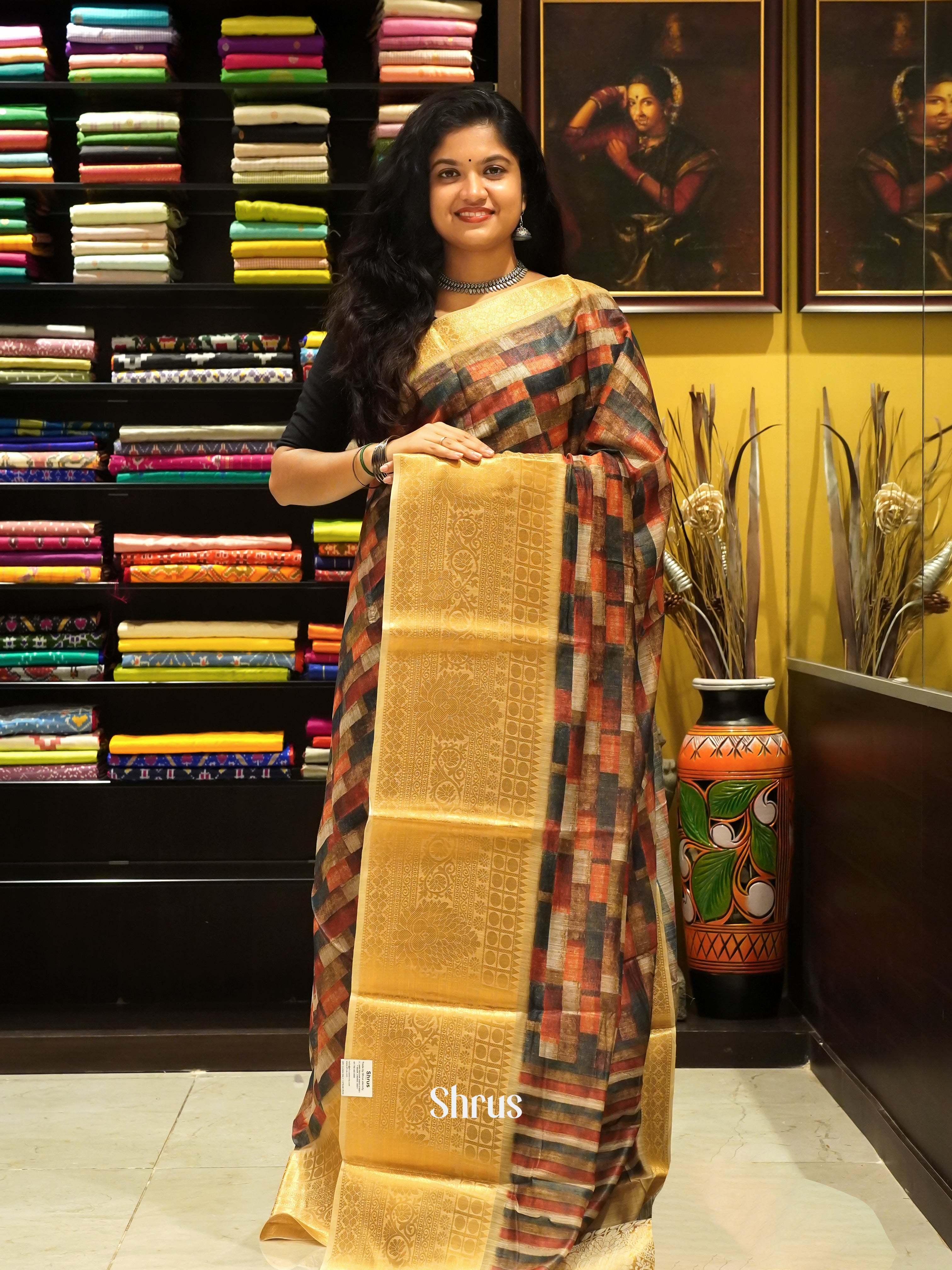 Brown & Beige- Art linen  Saree