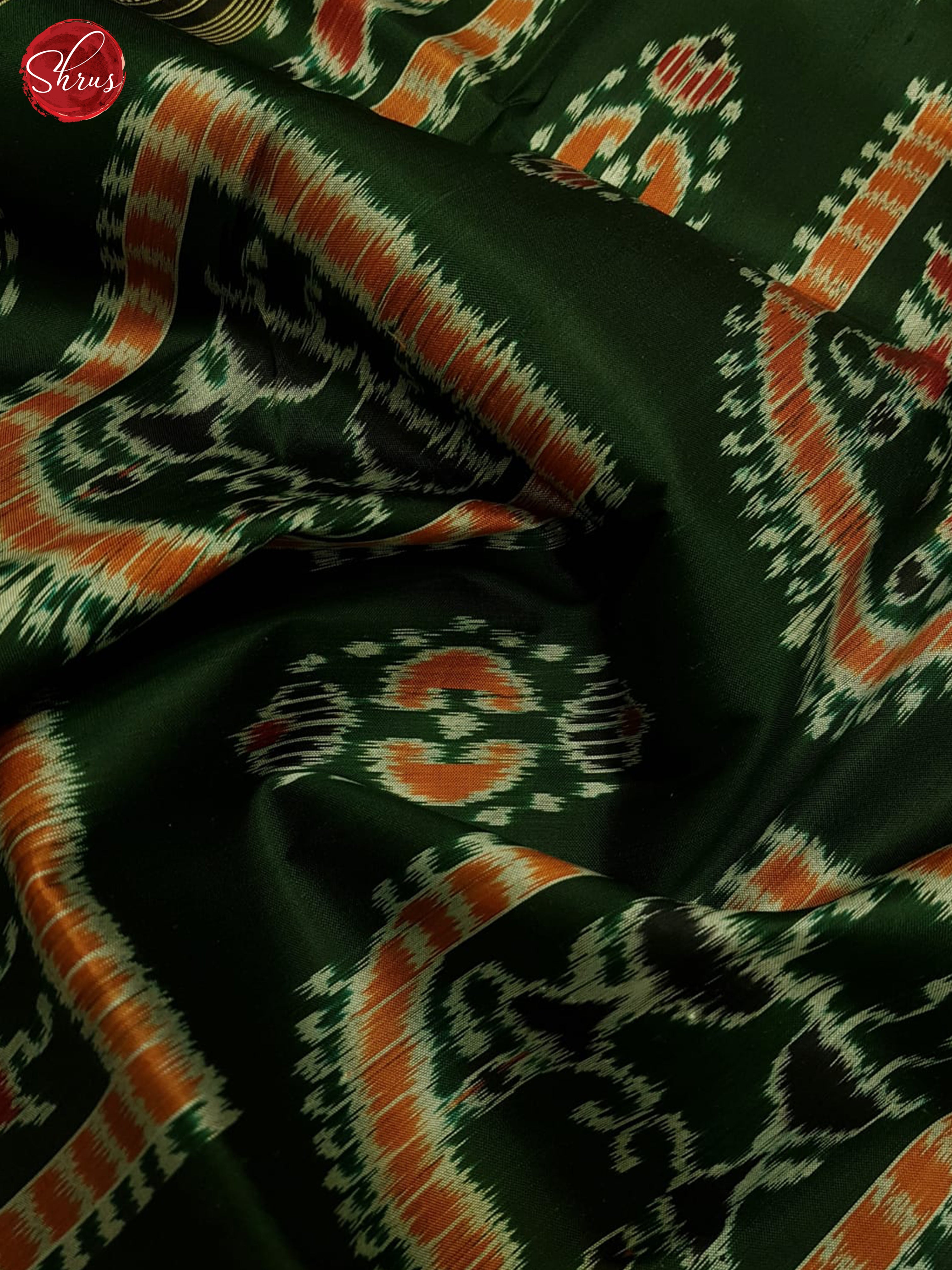 Green  & Black - Ikkat Silk with worli woven pattern on the body  & Contrast Ikkat Border - Shop on ShrusEternity.com