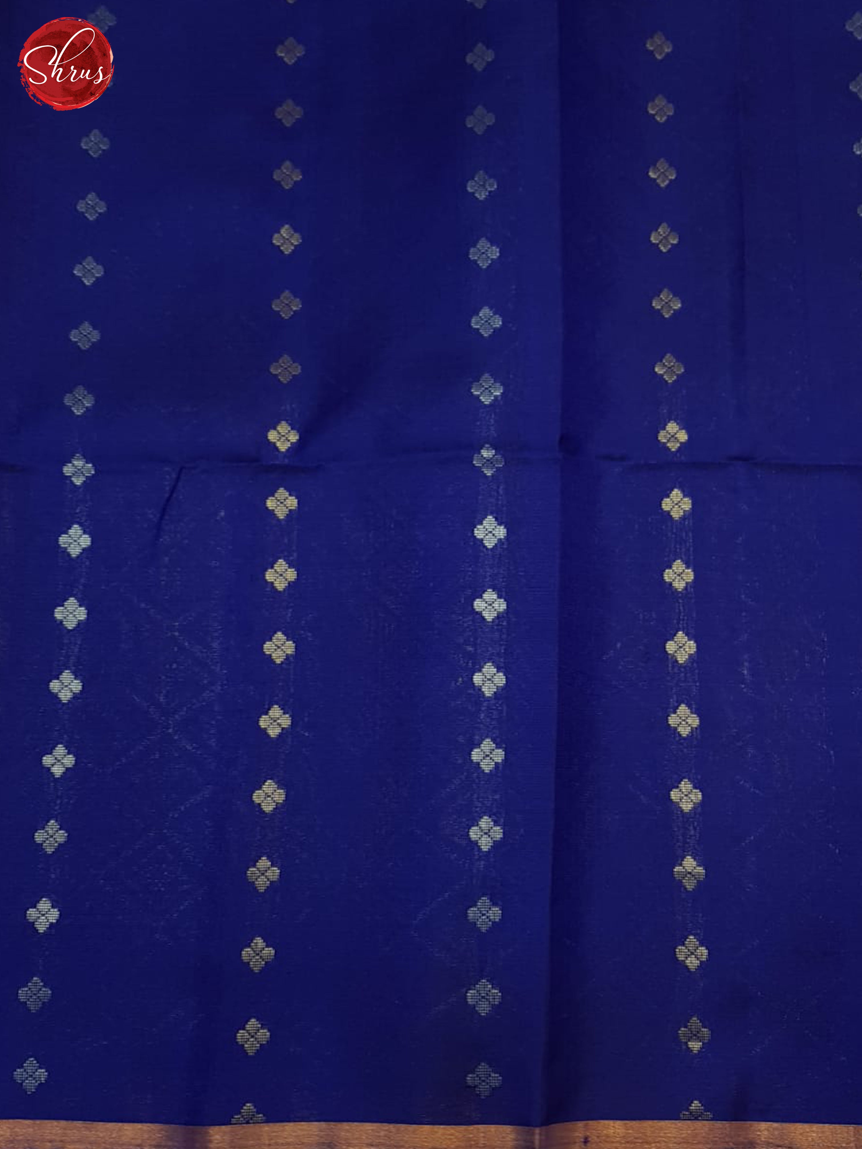 Red & Blue- Borderless Soft Silk with gold , silver zari Kolam motifs on the body - Shop on ShrusEternity.com