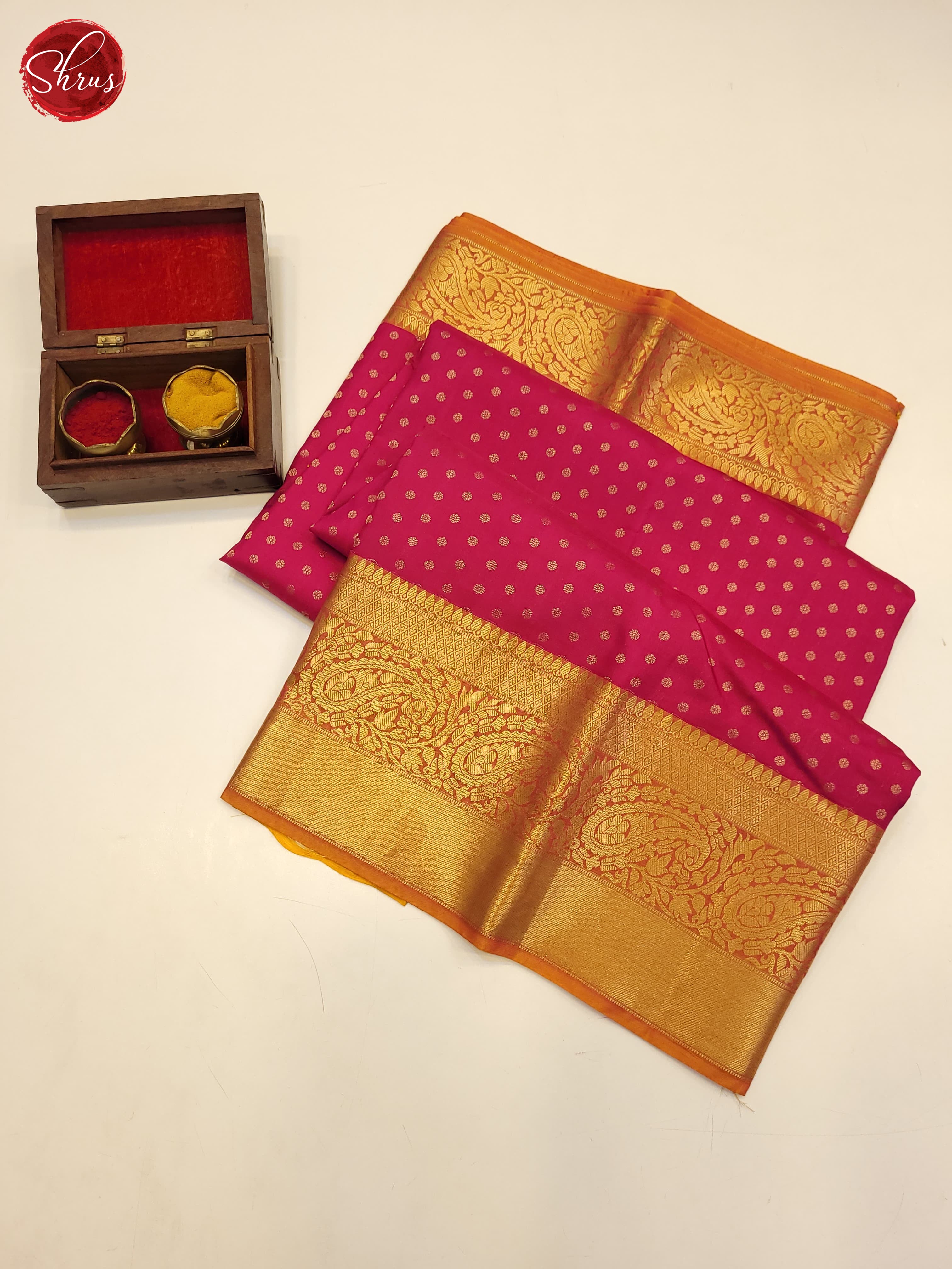 pink and yellow-Kanchipuram Silk saree - Shop on ShrusEternity.com