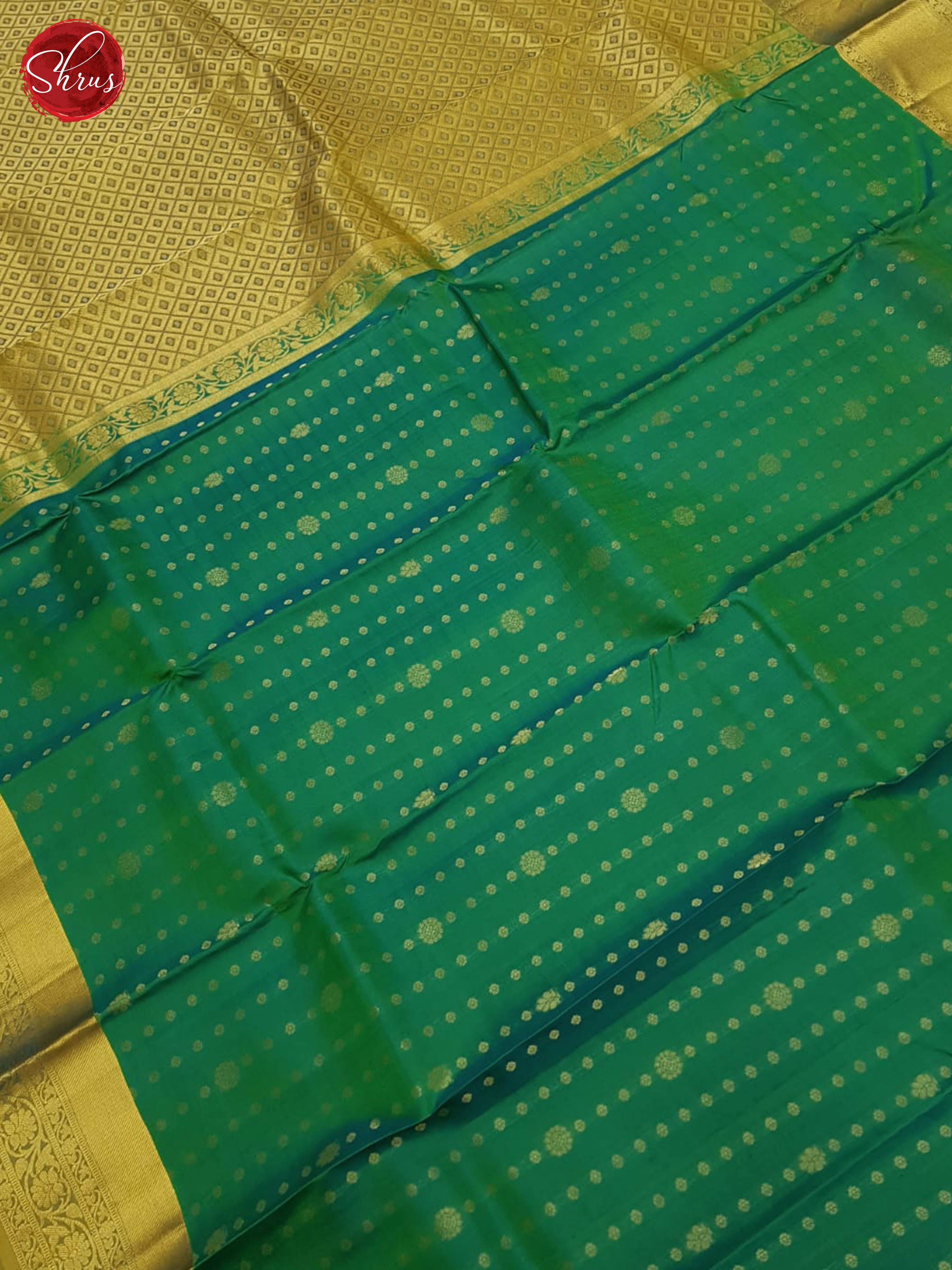 Green And Golden Grey-Kanchipuram Silk saree - Shop on ShrusEternity.com