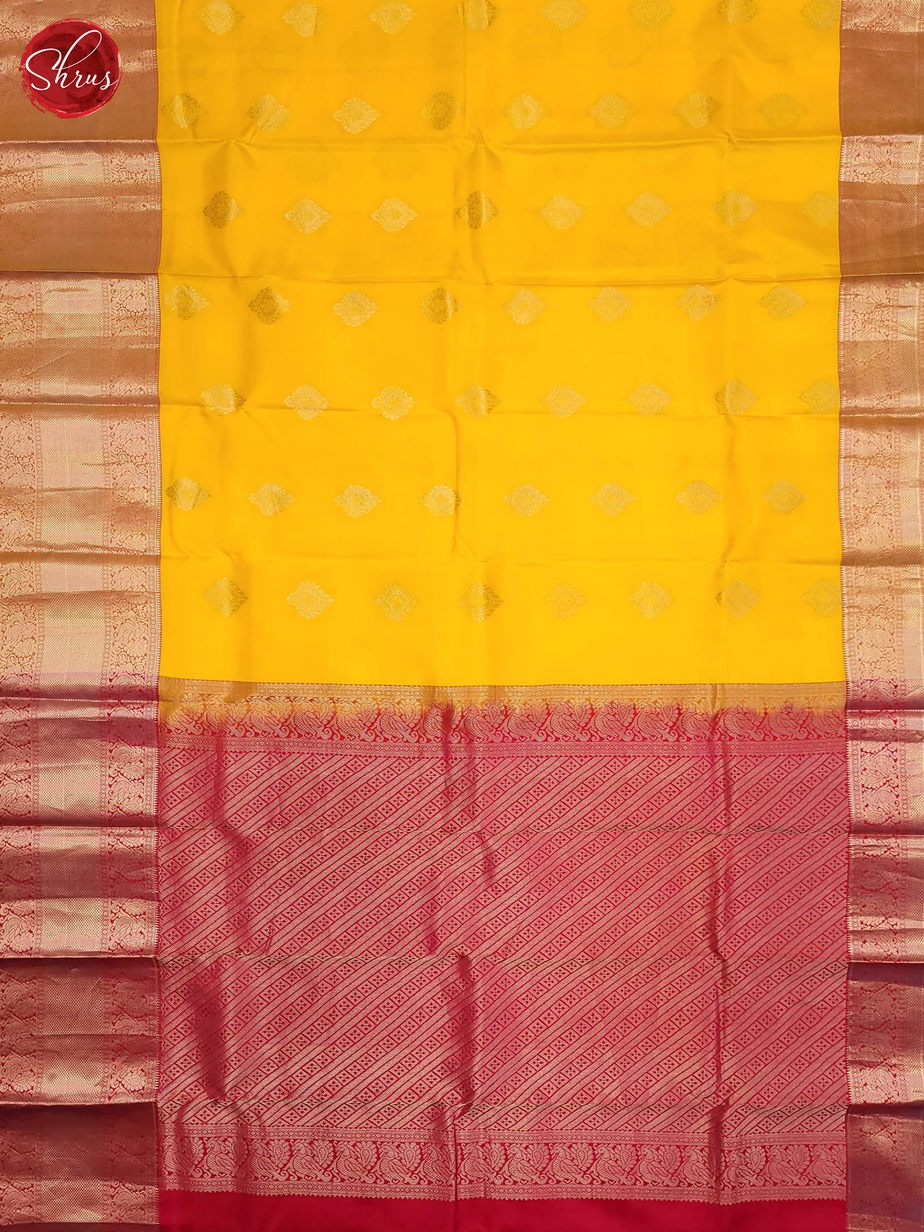 Yellow and pink-Kanchipuram Silk saree - Shop on ShrusEternity.com