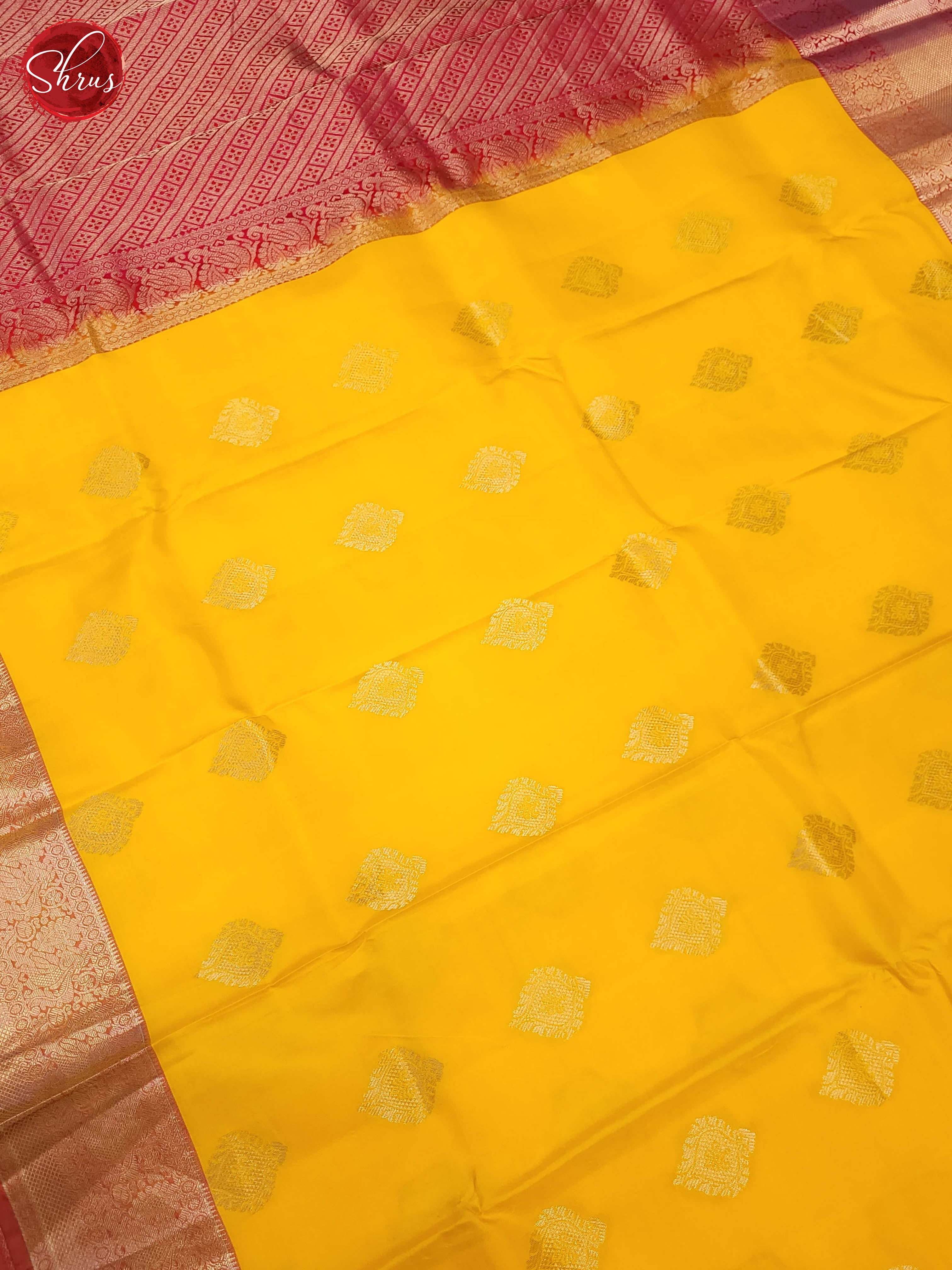 Yellow and pink-Kanchipuram Silk saree - Shop on ShrusEternity.com