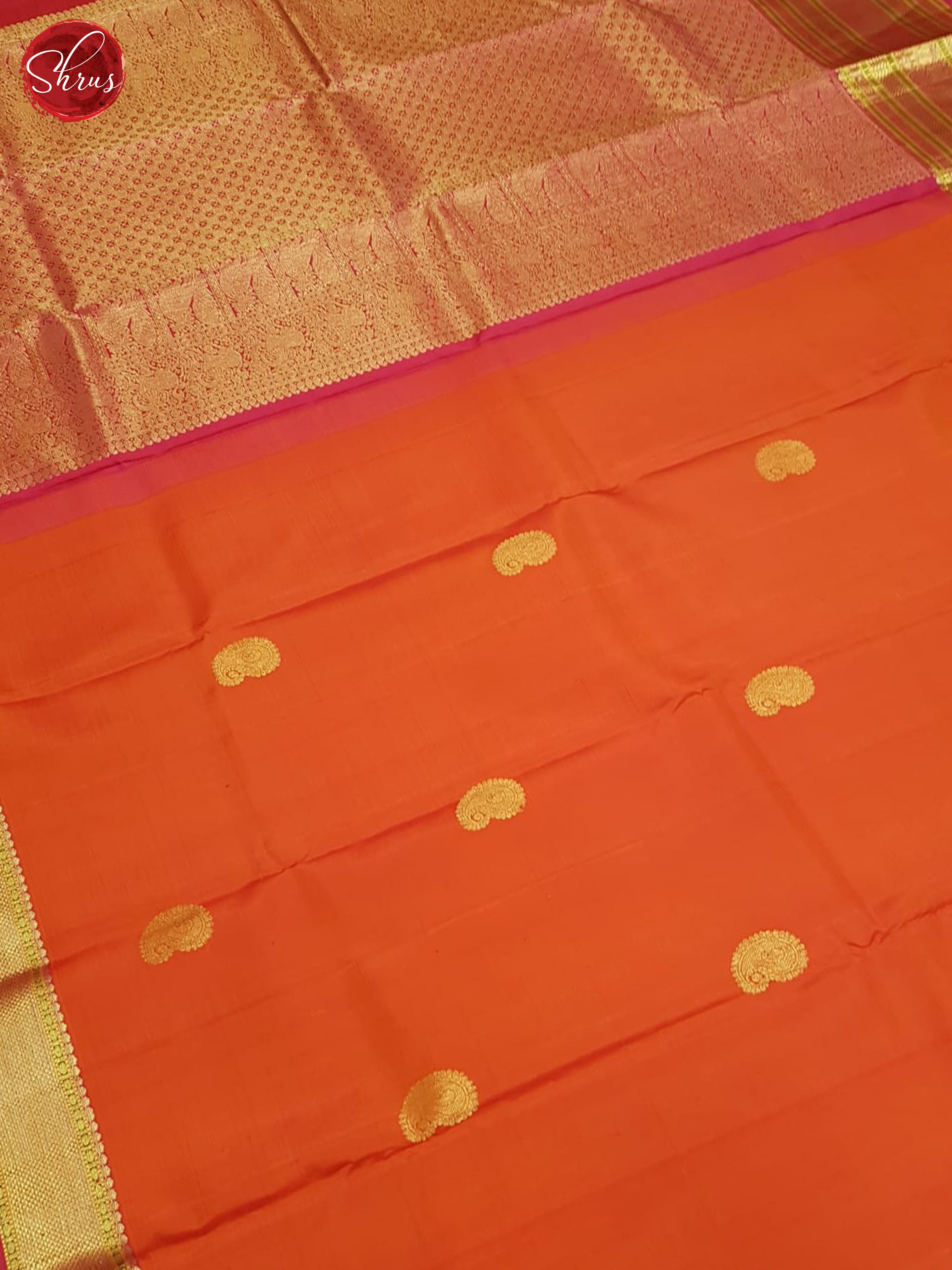 Orange & Deep Pink - Kanchipuram Silk - Shop on ShrusEternity.com