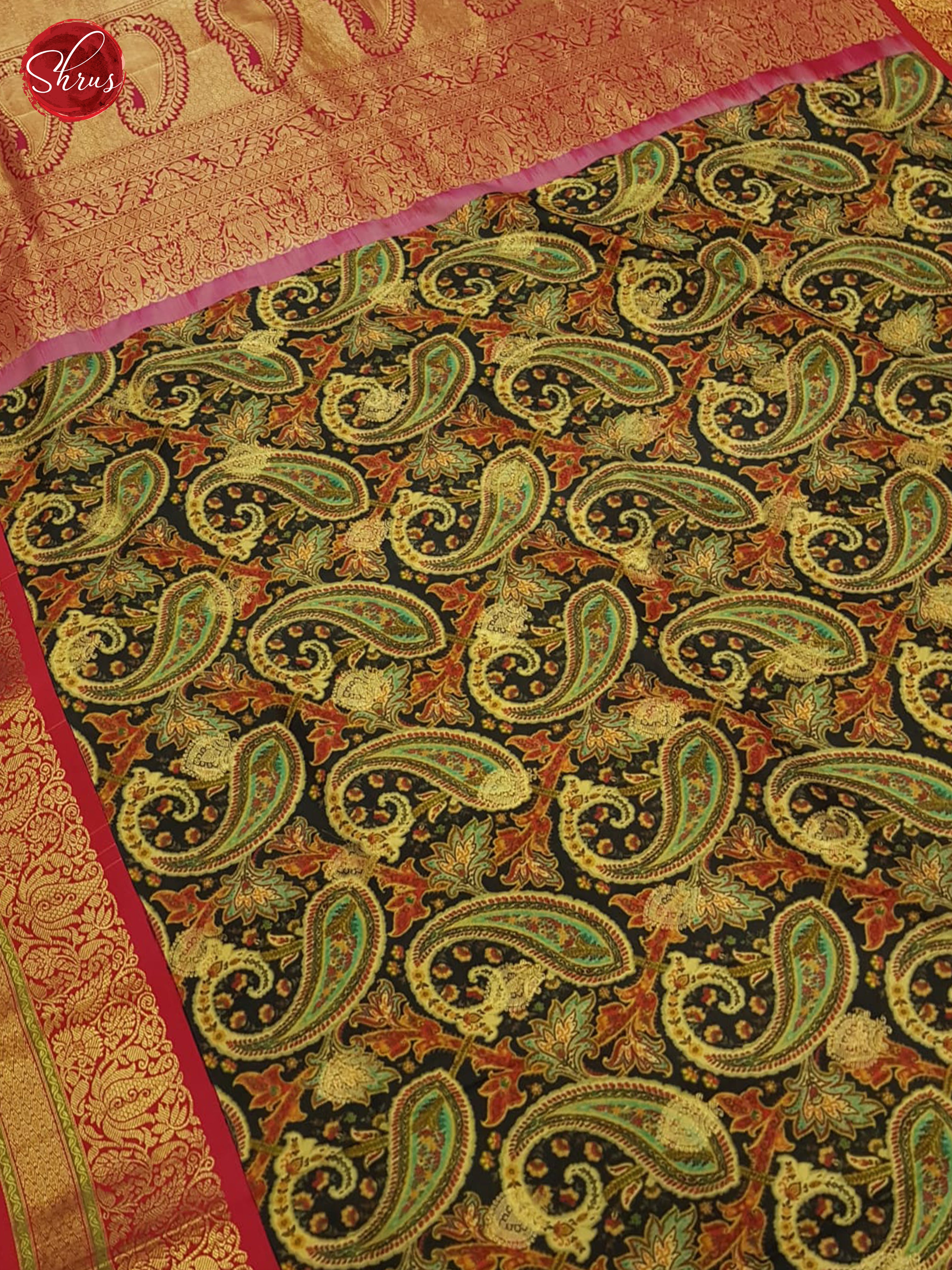 Black & Pink - Kanchipuram Silk with Border & Gold Zari - Shop on ShrusEternity.com