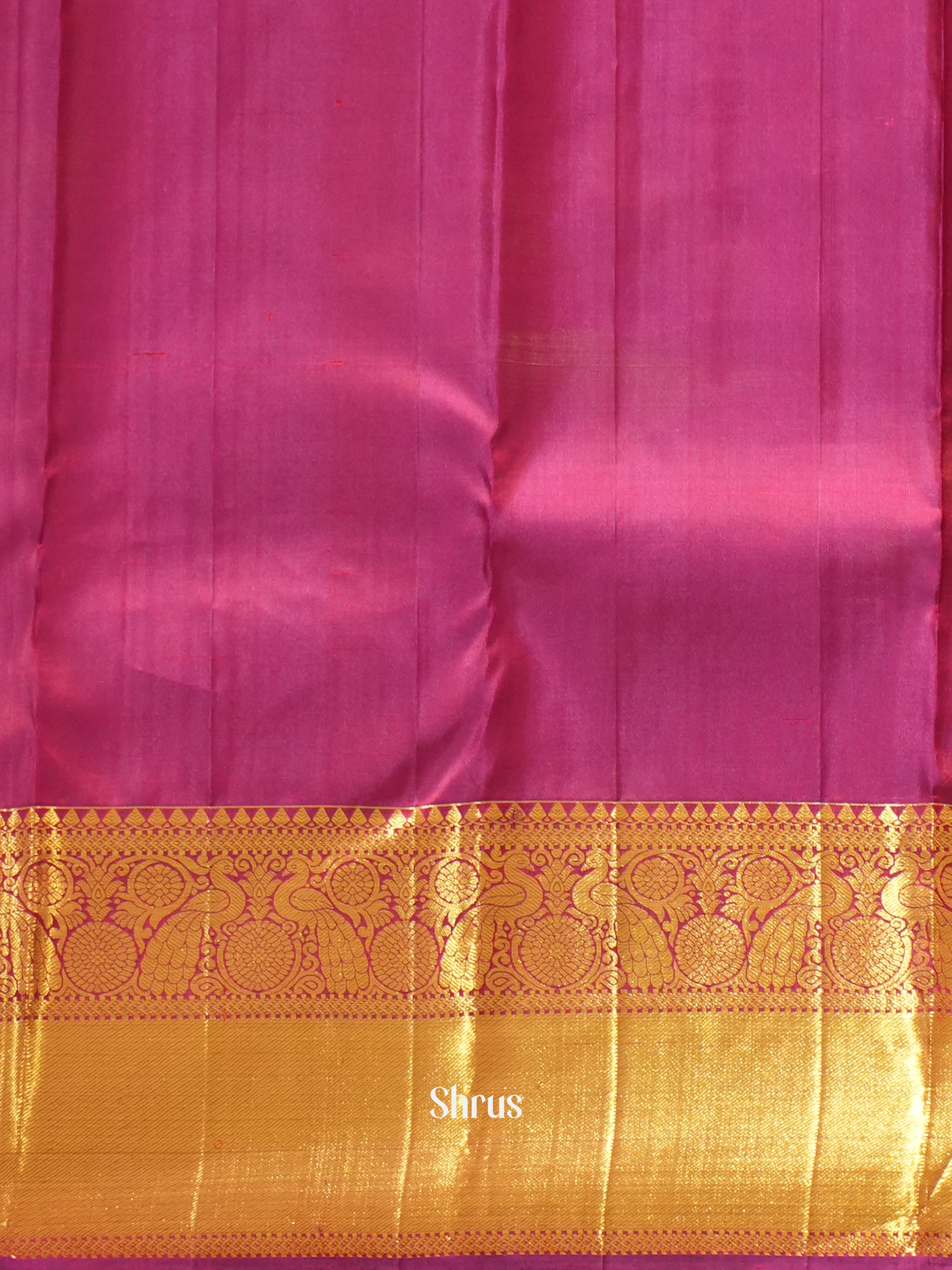 Parrot Green & Majenta - Korvai Kanchipuram Silk with zari woven elephant ,peacock motifs on the body & Zari Border