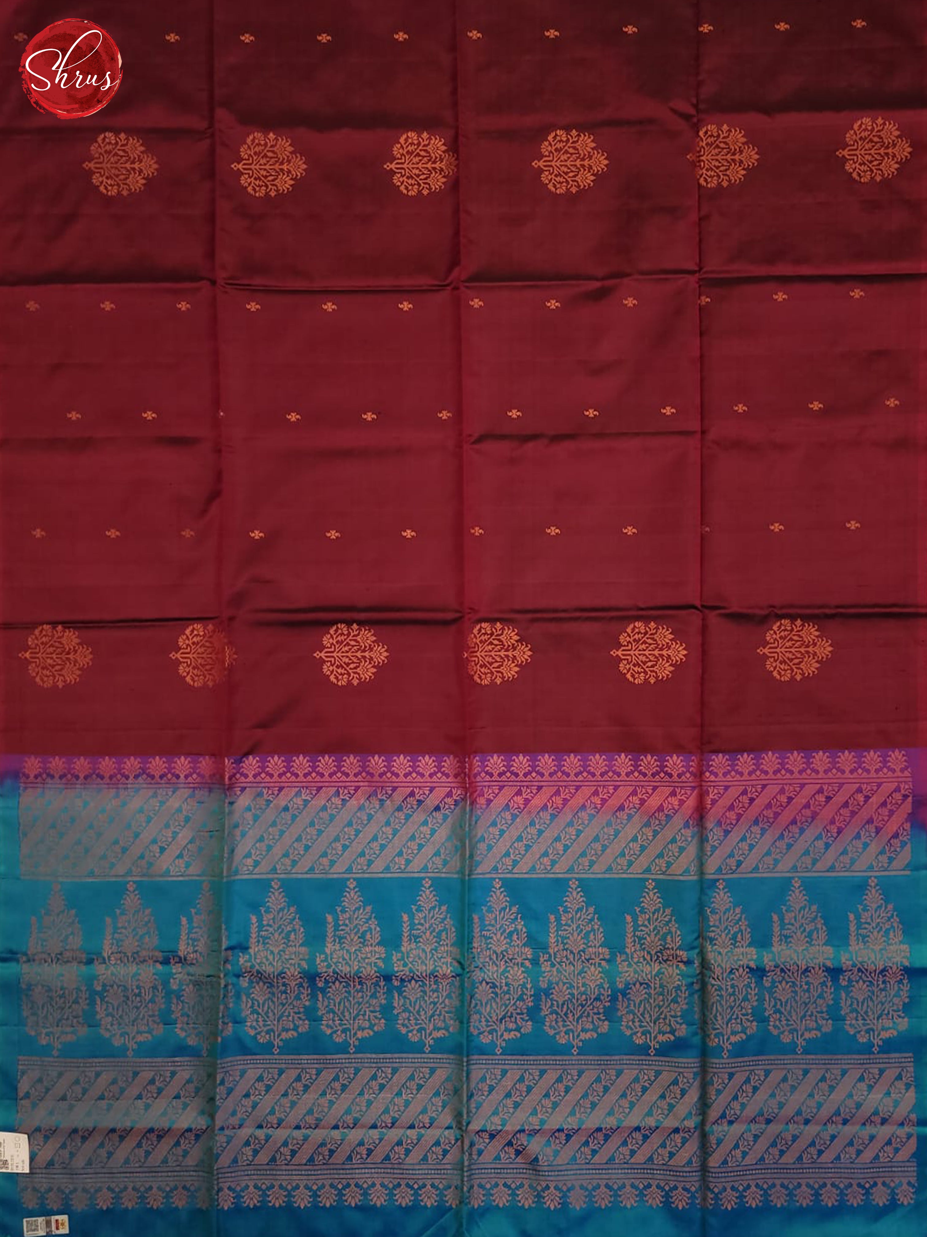 Purple & Blue - Borderless Soft Silk with zari woven floral buttas , motifs  on the body - Shop on ShrusEternity.com