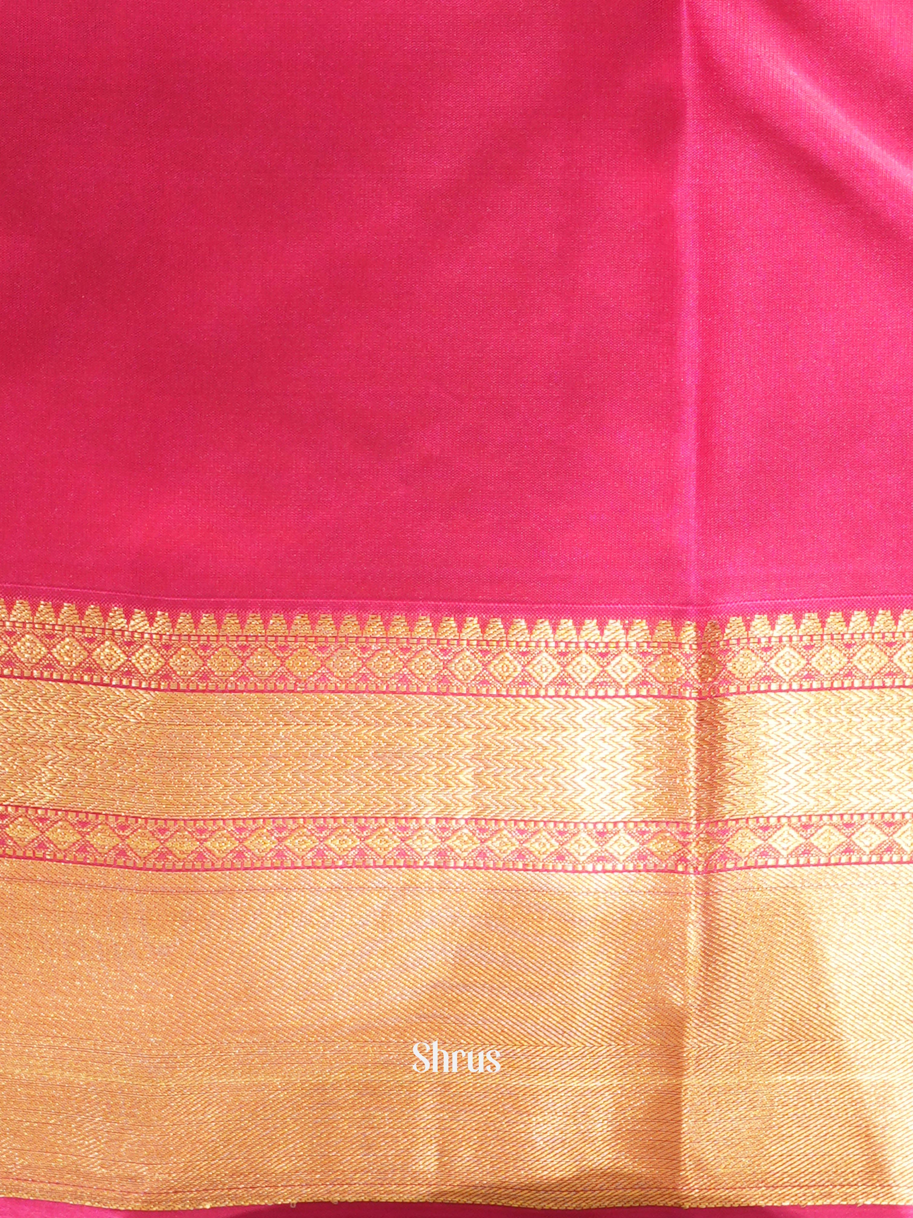 Blue & Pink -  Kanchipuram (Half Pure) Saree with zari woven floral buttas, self Jacquard  on the body & Contrast Zari Border