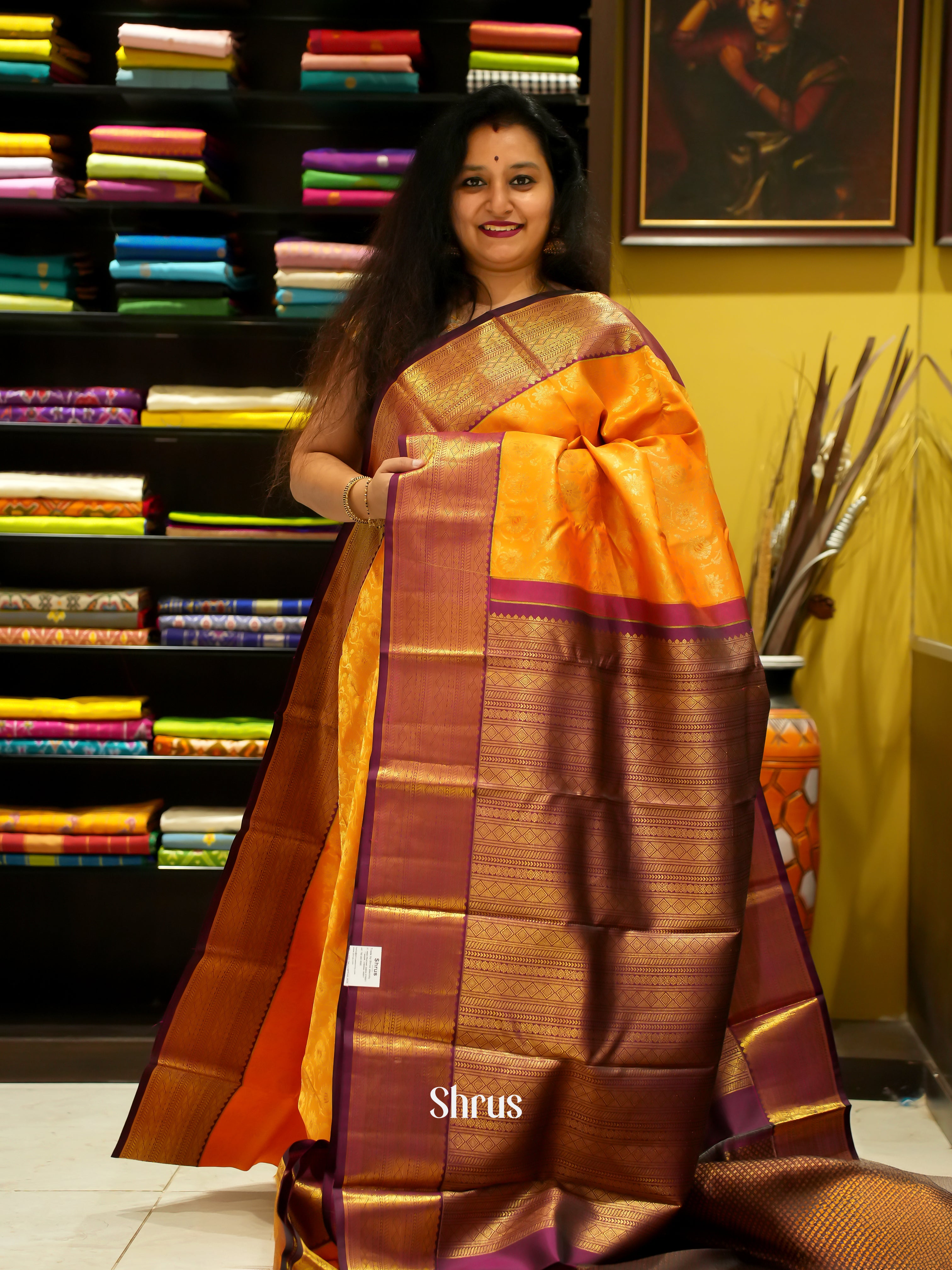 Orange and brown- Korvai Kanchipuram Silk saree