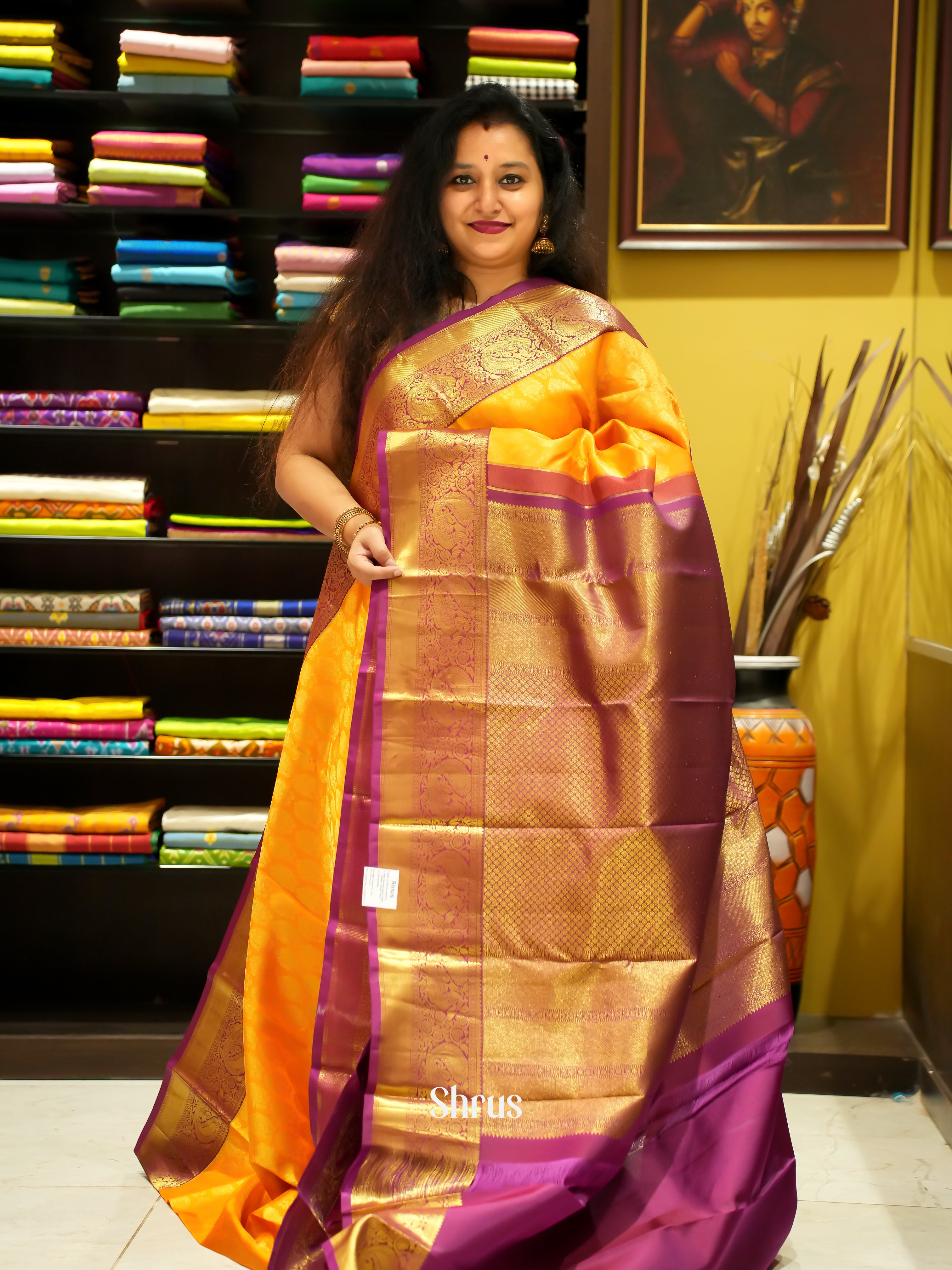 Mustard & Red - Korvai Kanchipuram Silk Saree