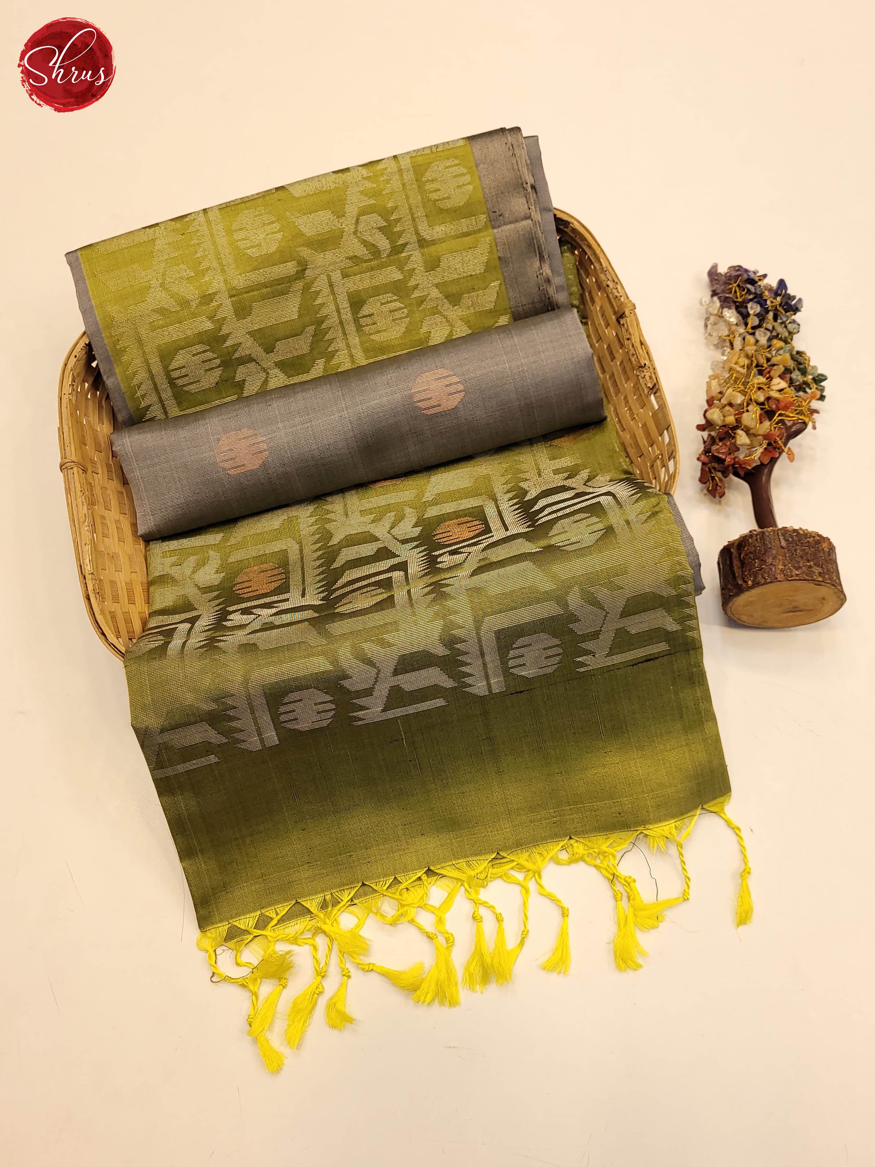 Grey and Green - Soft Silk Saree - Shop on ShrusEternity.com