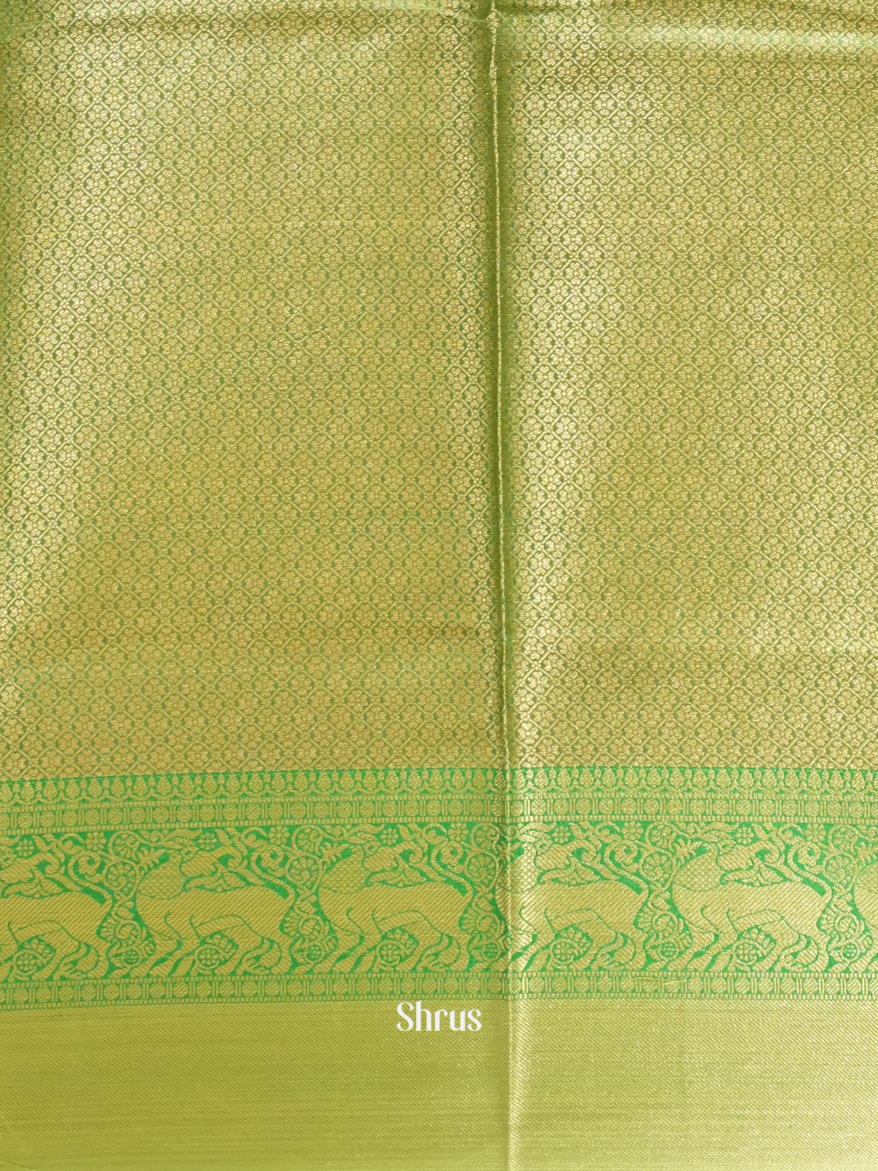 Cream & Green-Semi Dupion with floral  print on the body and contrast zari border